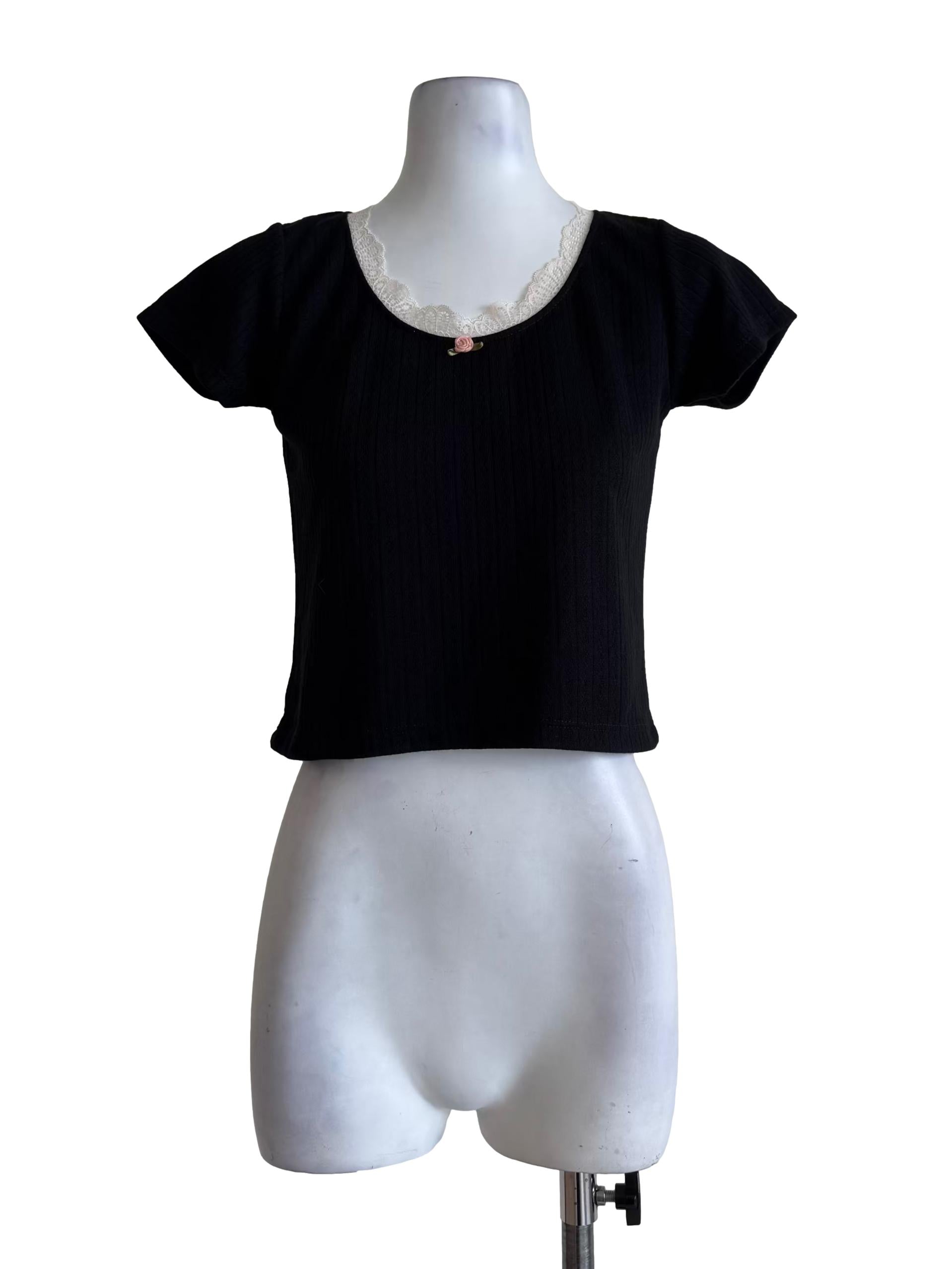 Black Lace Neck Top