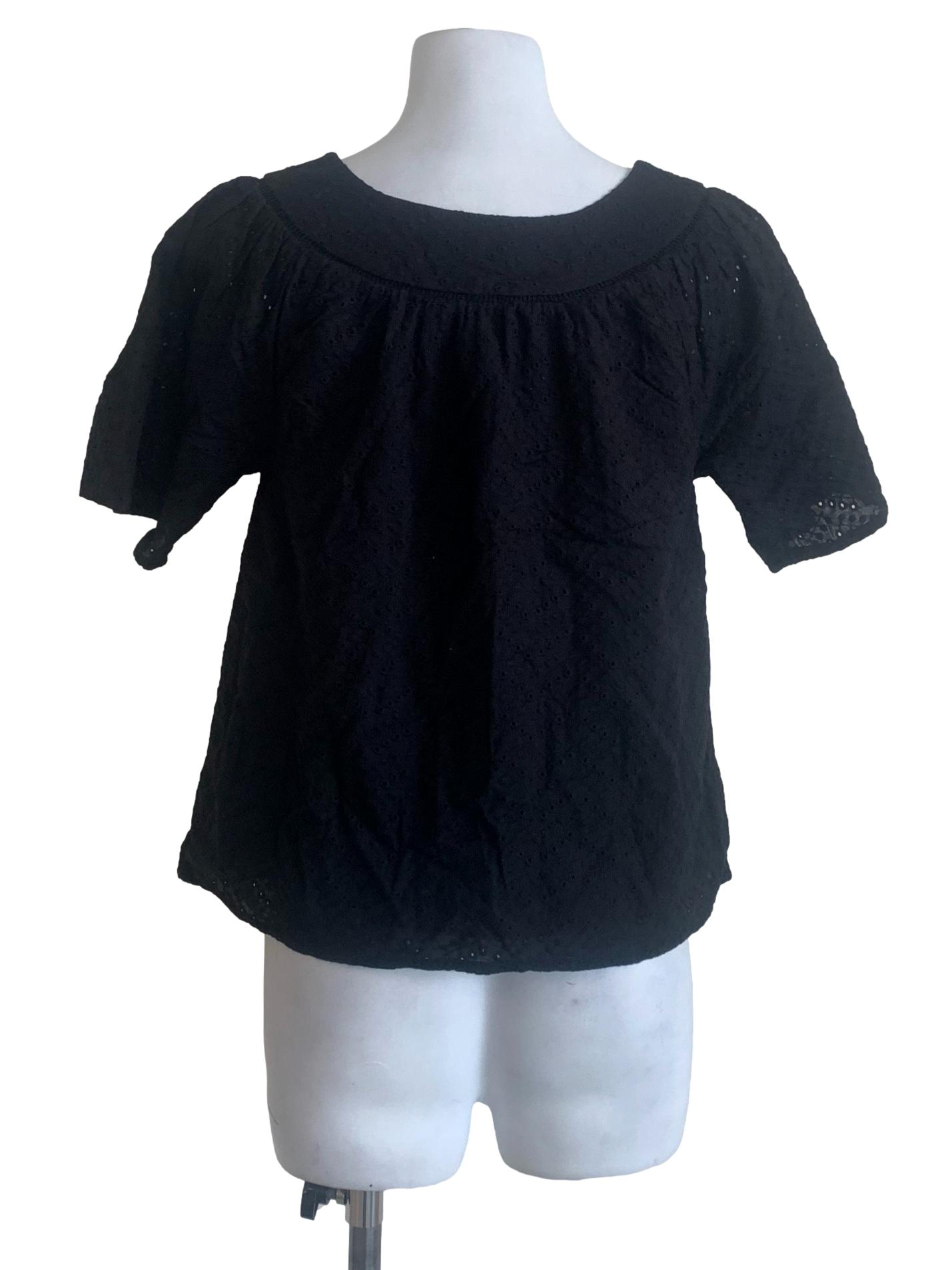 Midnight Black Embroidery Pattern Top