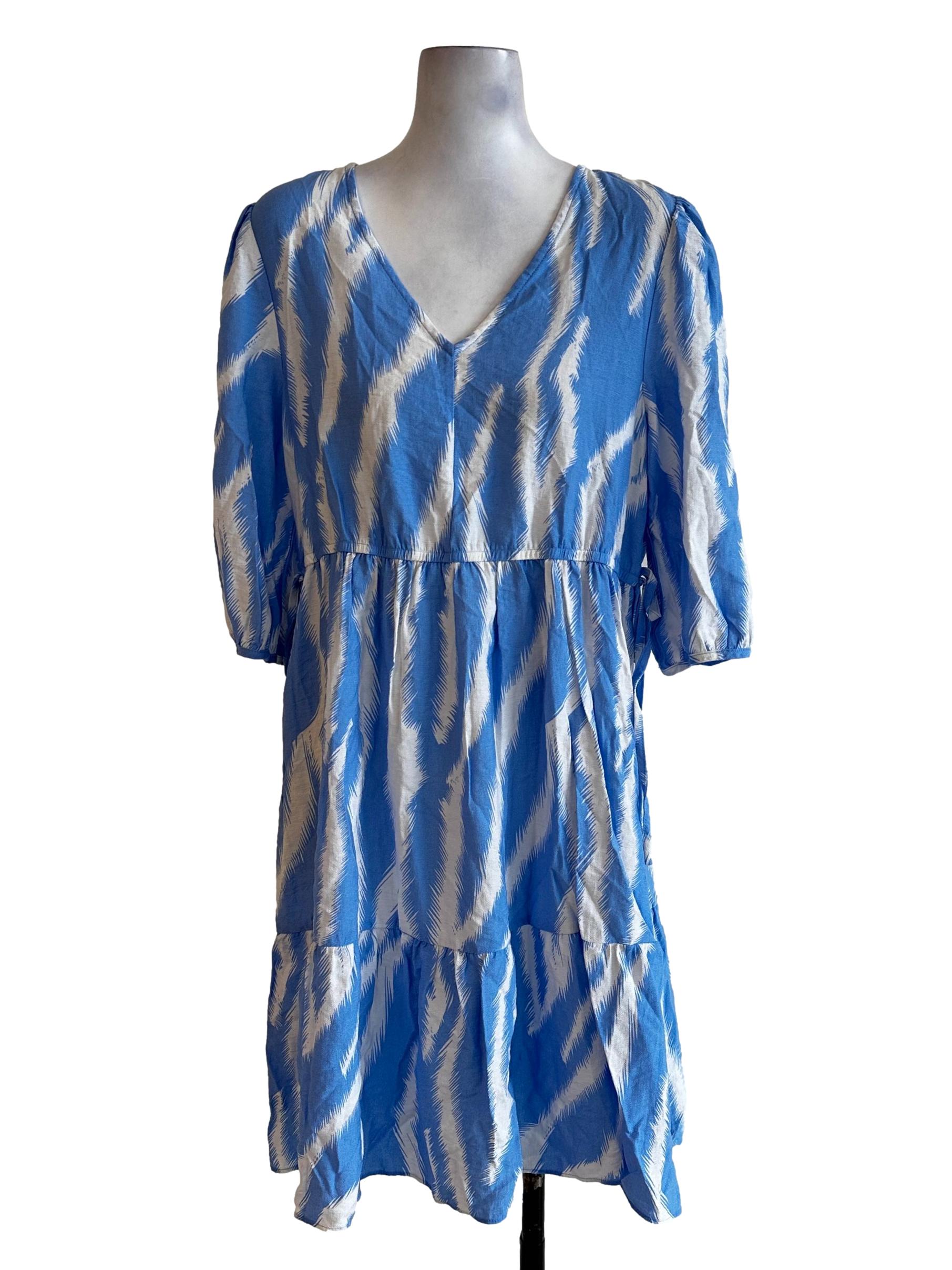 Blue Abstract Pattern V Neckline Dress