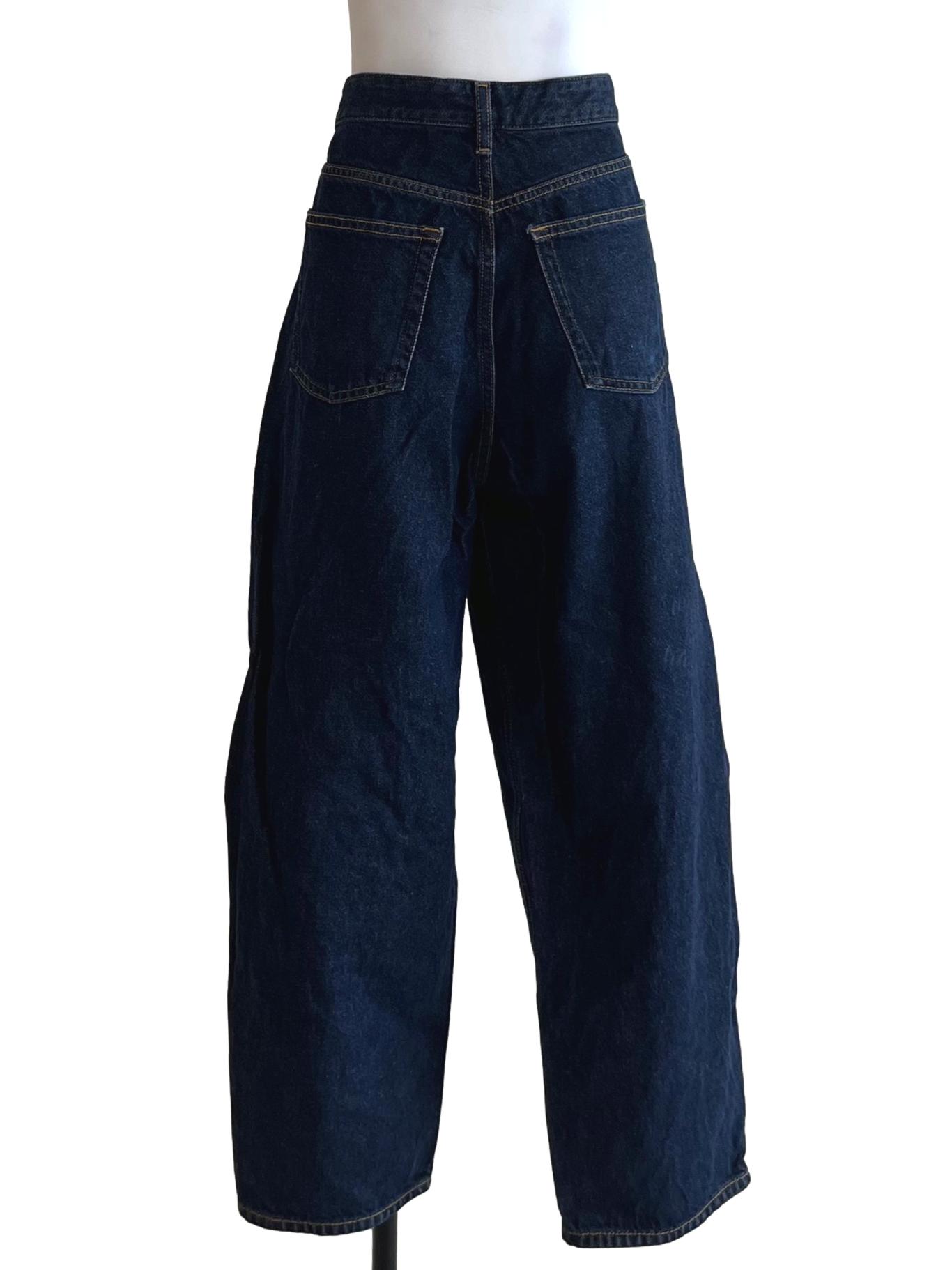 Navy Blue Denim Plain Wide-Leg Jeans