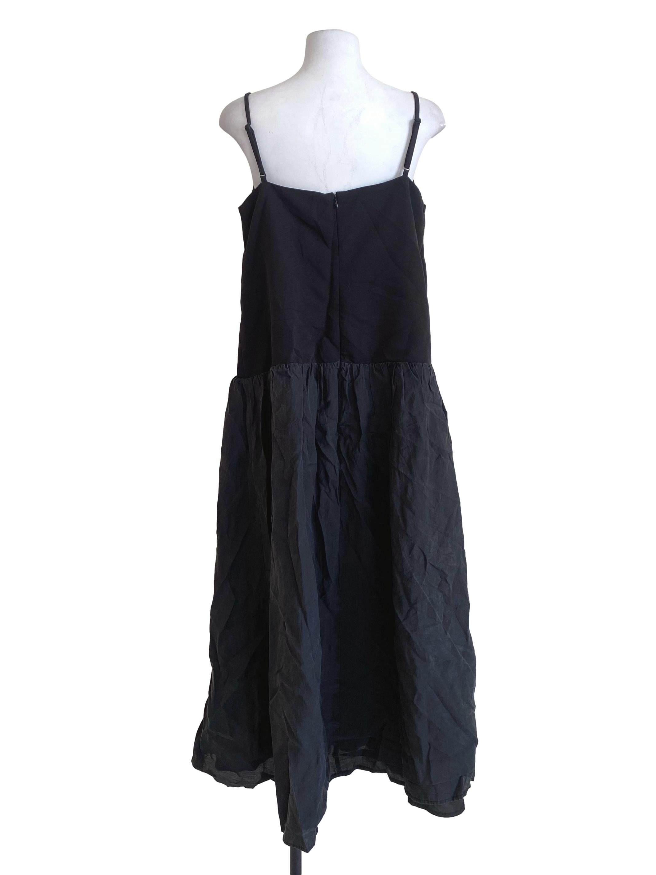 Charcoal Black Drop Waist Long Dress TWL