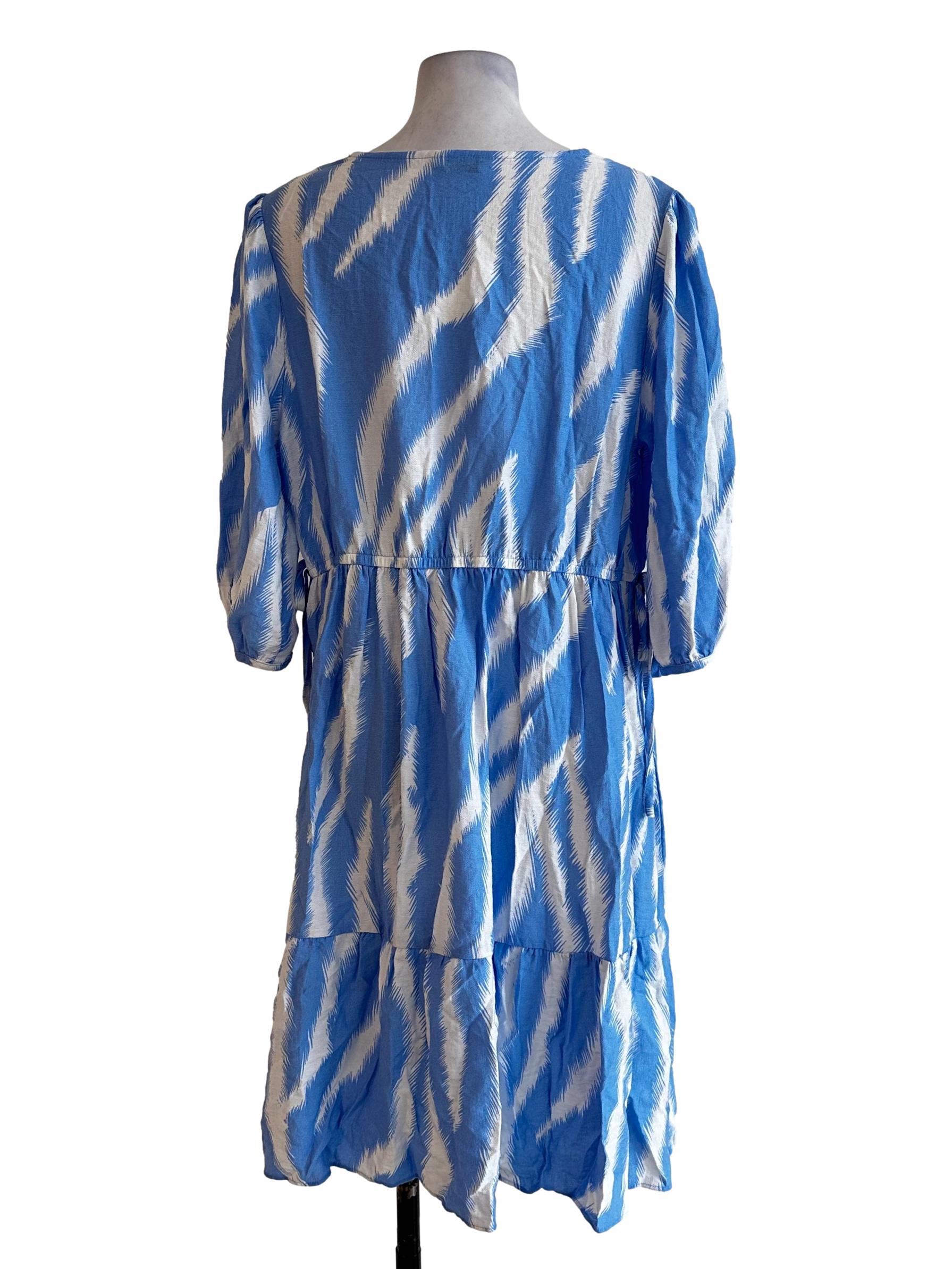 Blue Abstract Pattern V Neckline Dress