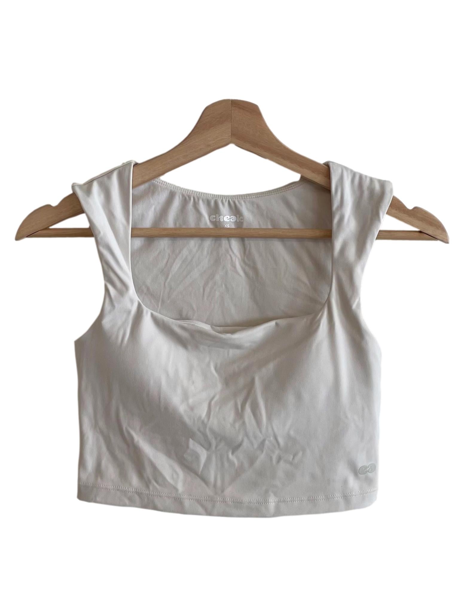 Off White Square Neck Cropped Tank Top