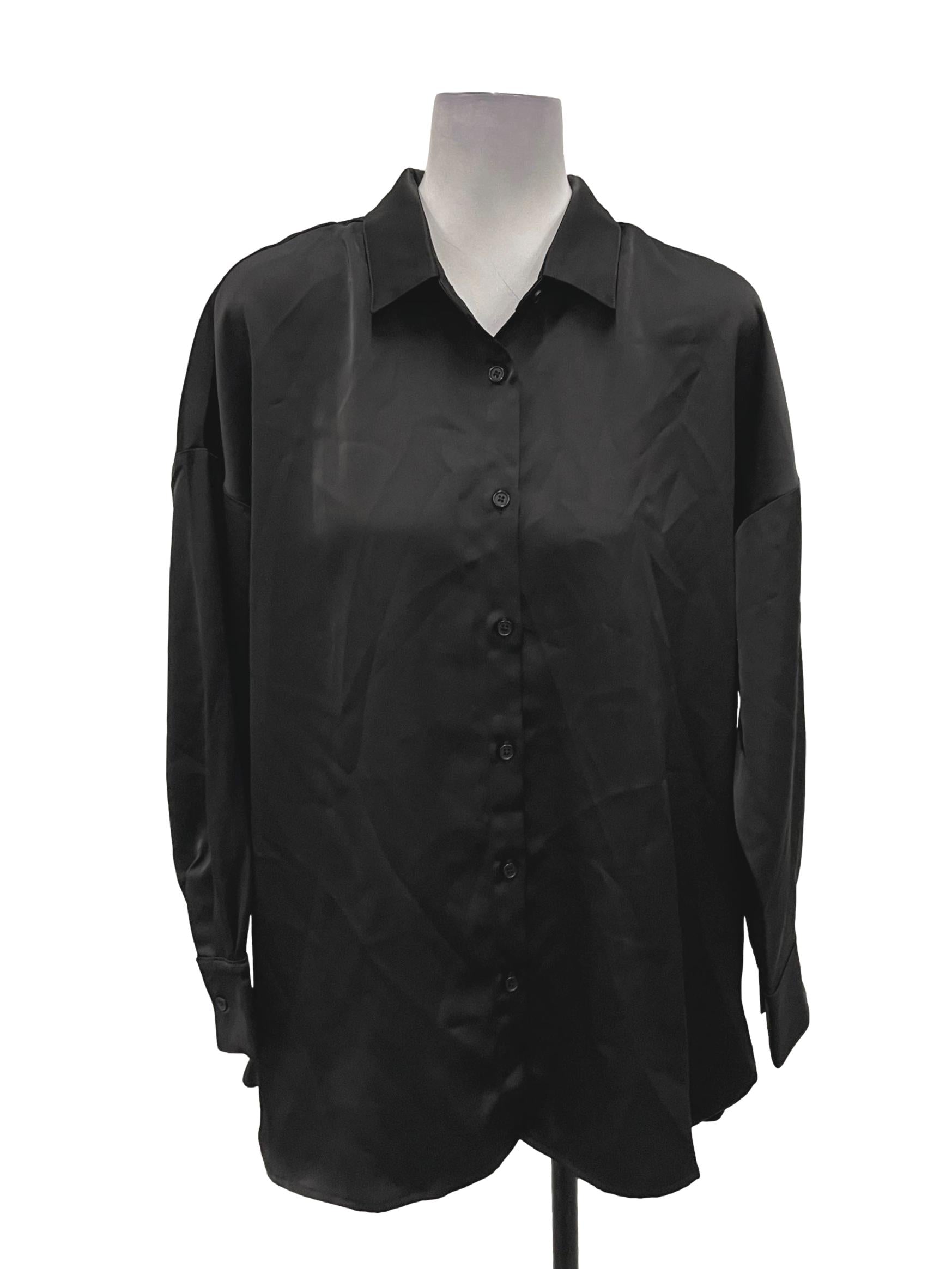 Black Satin Button Down Shirt