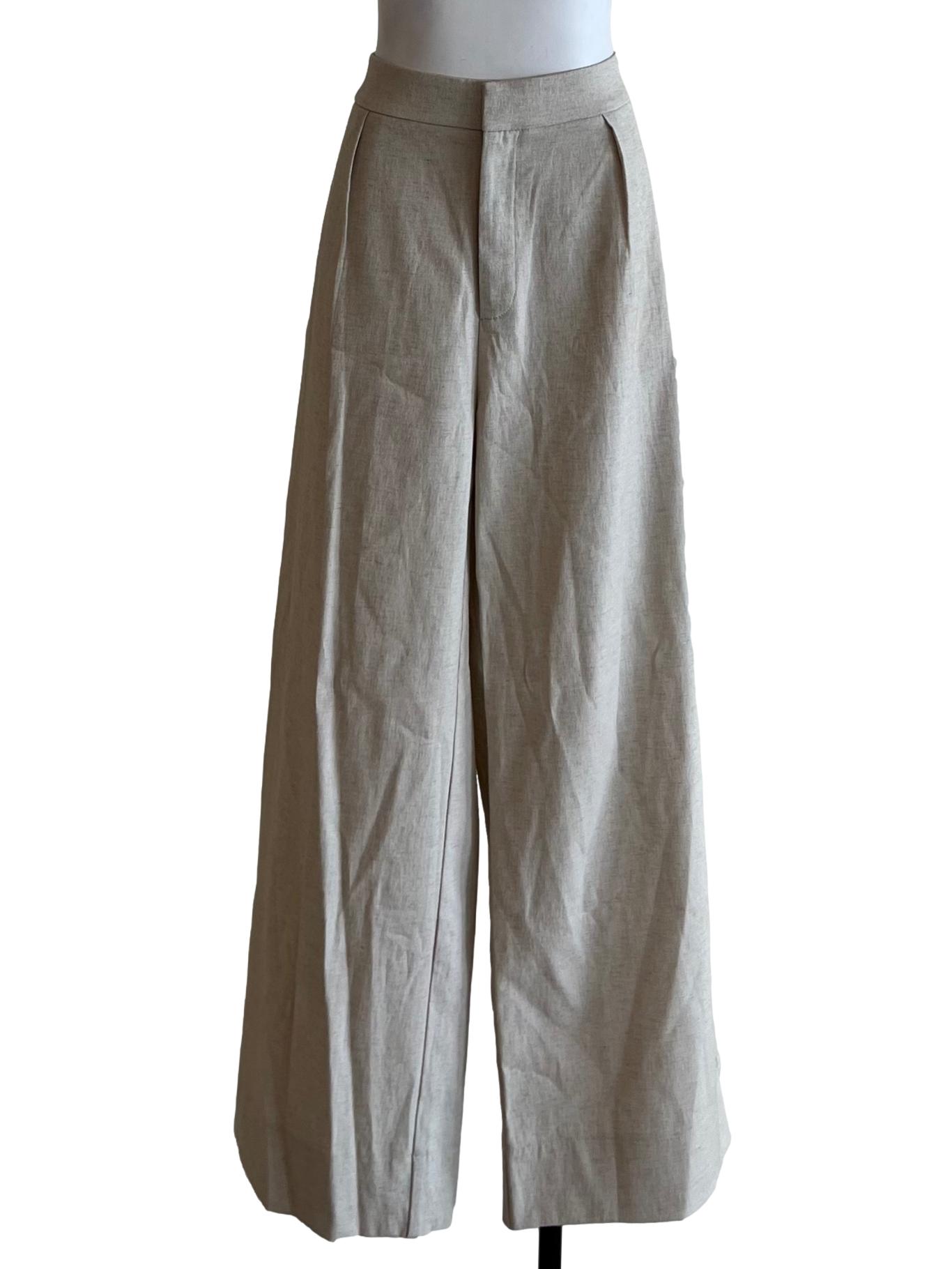 Beige Plain Formal Pants