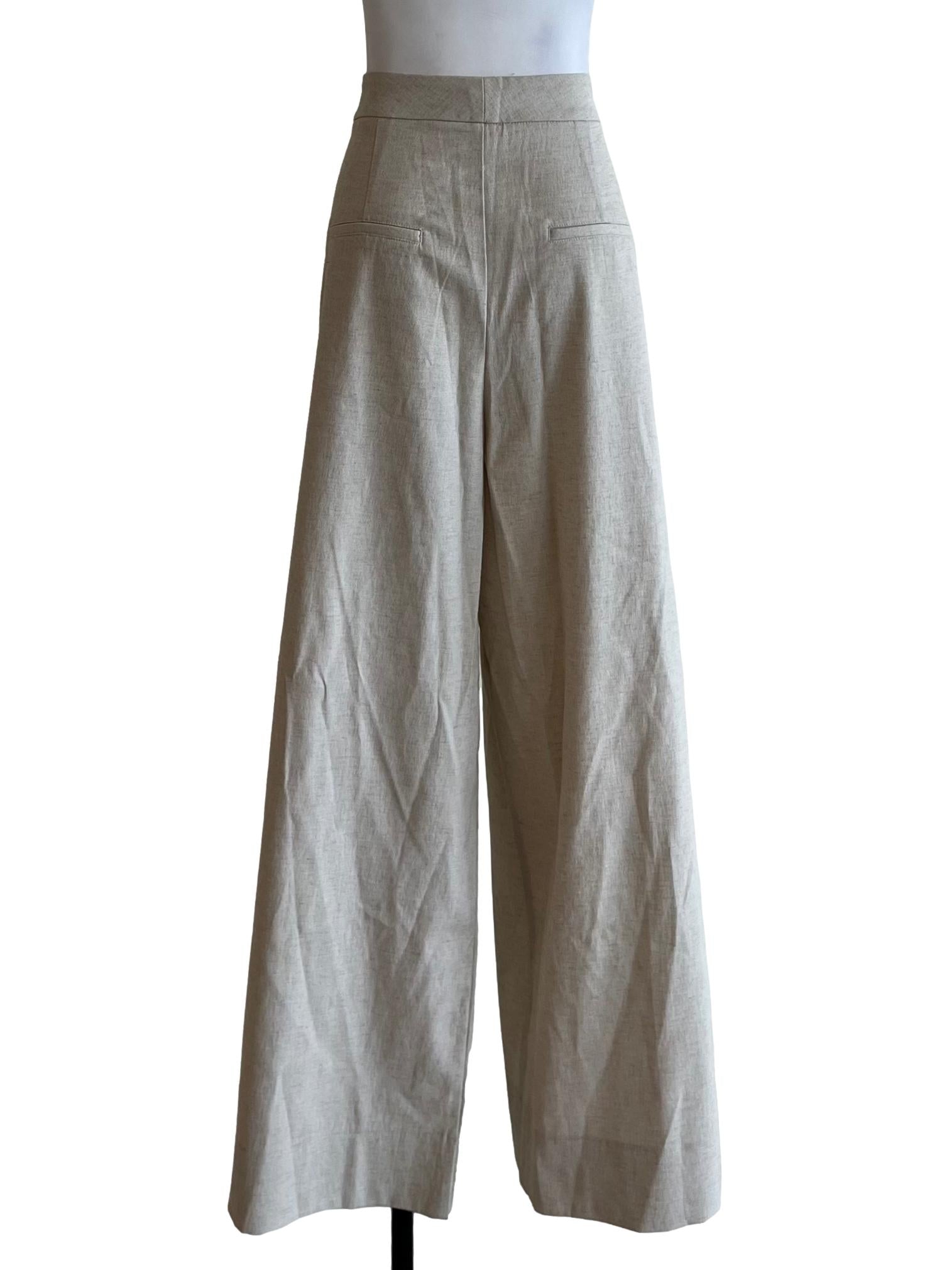 Beige Plain Formal Pants