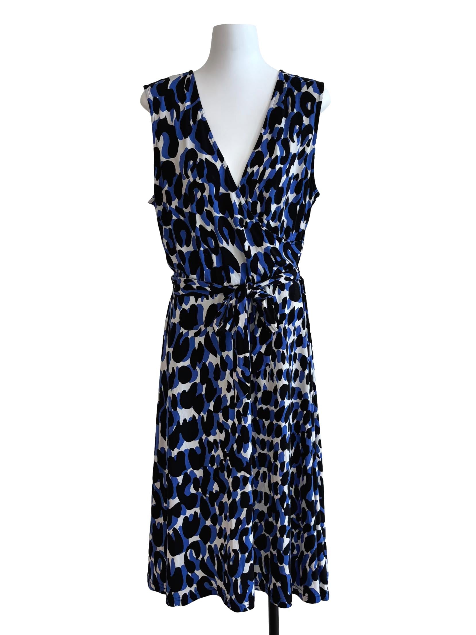 Blue Sleeveless Wrap Leopard Print Dress CSN