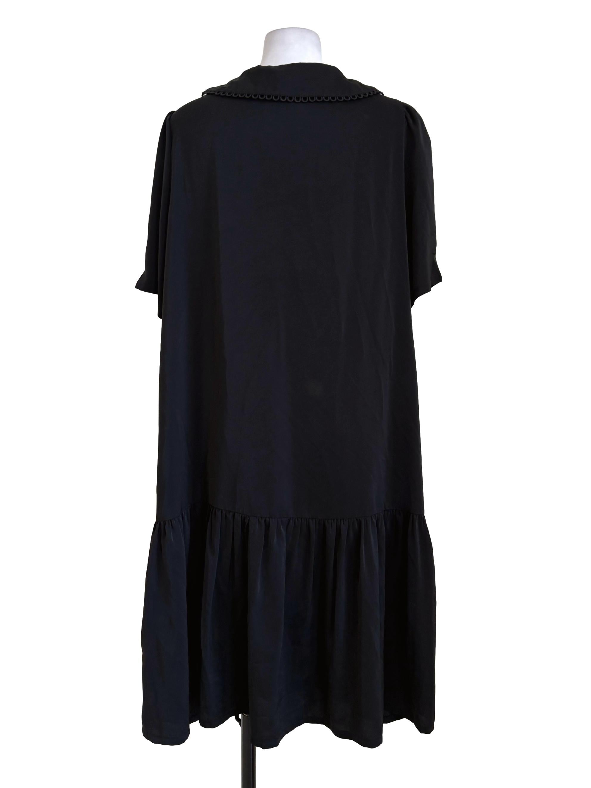 Black Buttoned Straight Puritan Collar Dress