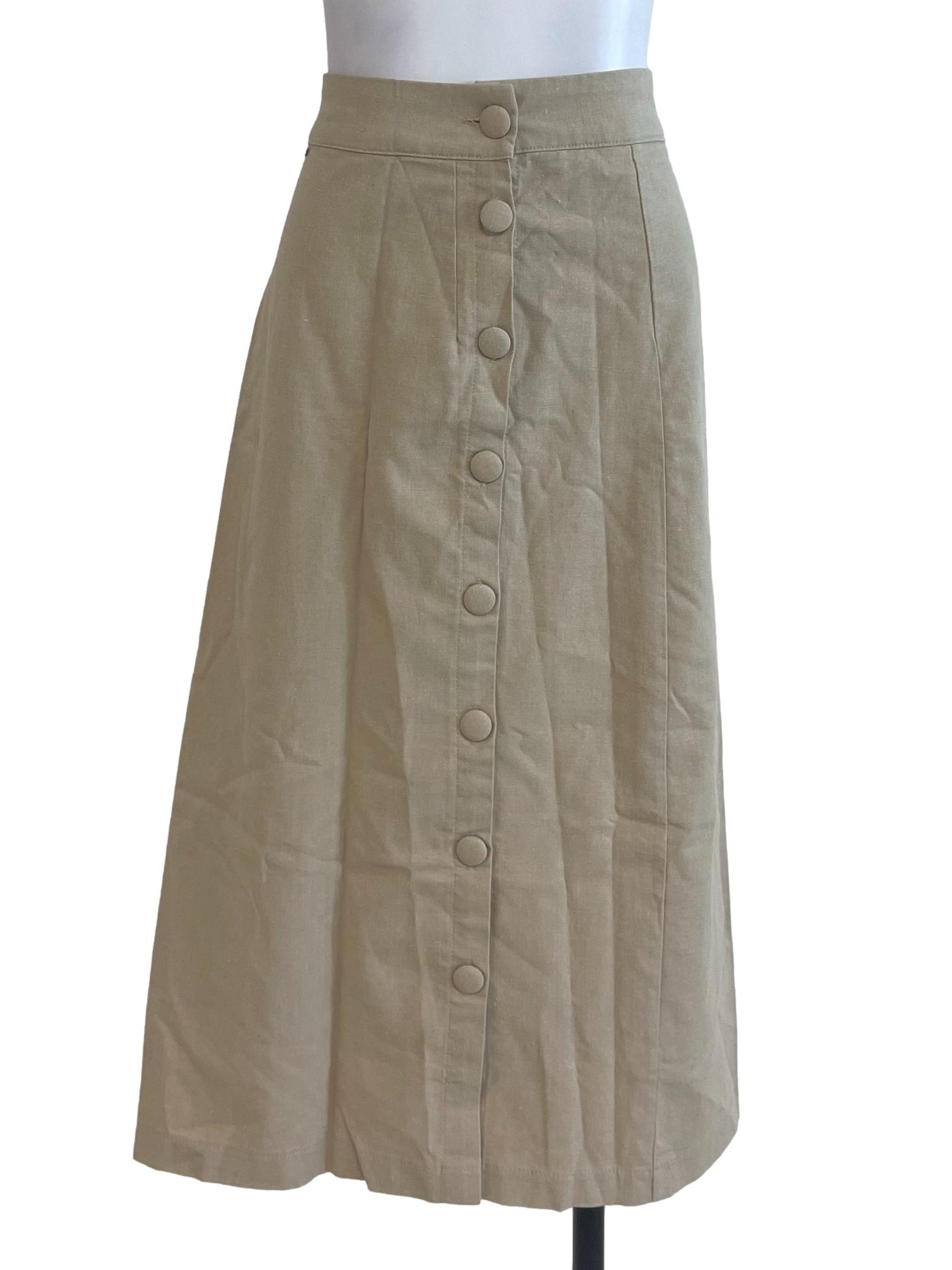 Brownish Beige Buttoned Cotton Skirt