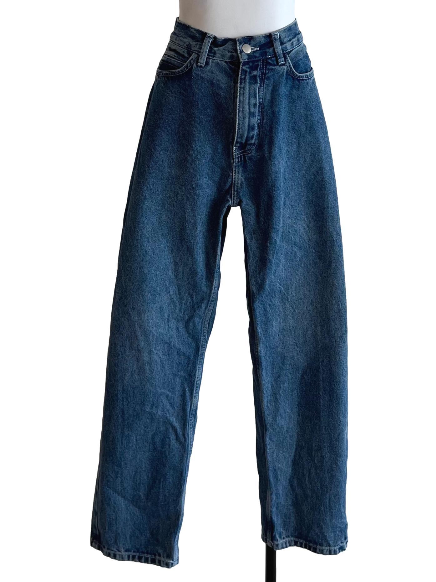 Blue Denim Plain Wide-Leg Jeans