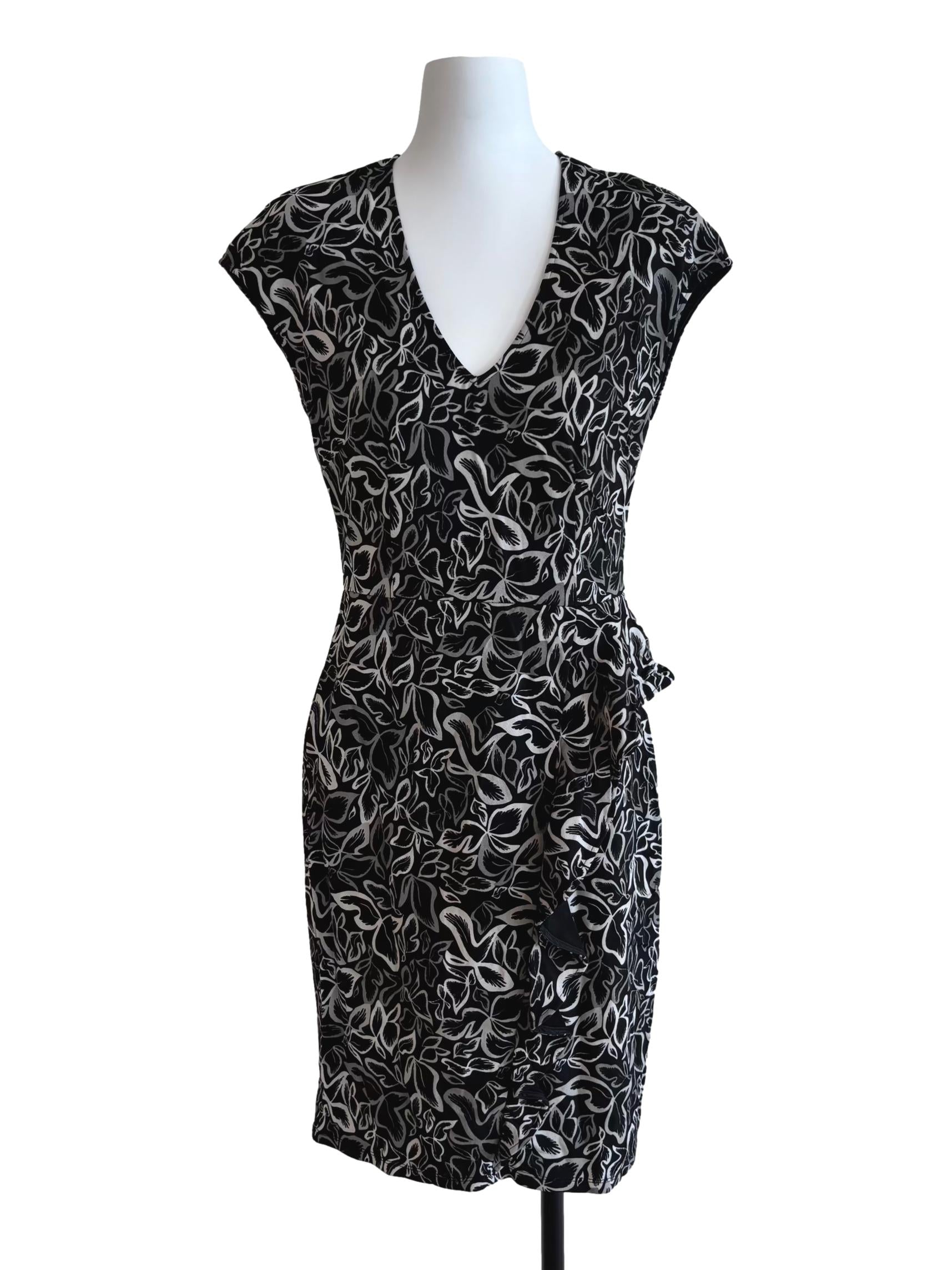 Onyx Black V-Neck Ruffle Hem Dress CSN