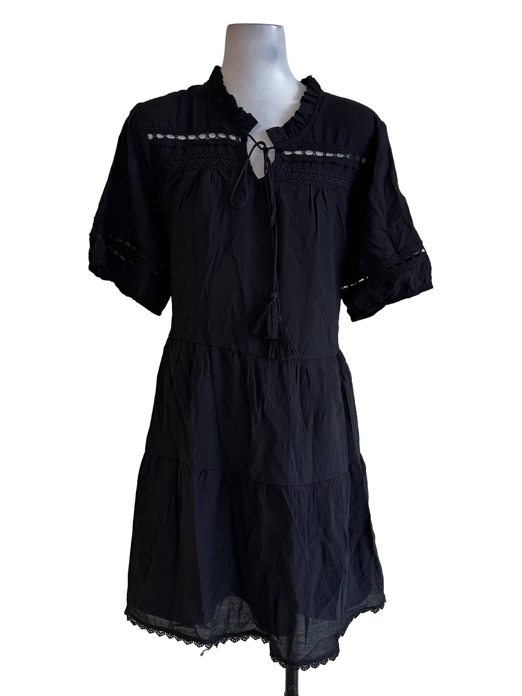 Black Embroidered Pattern Mini Dress