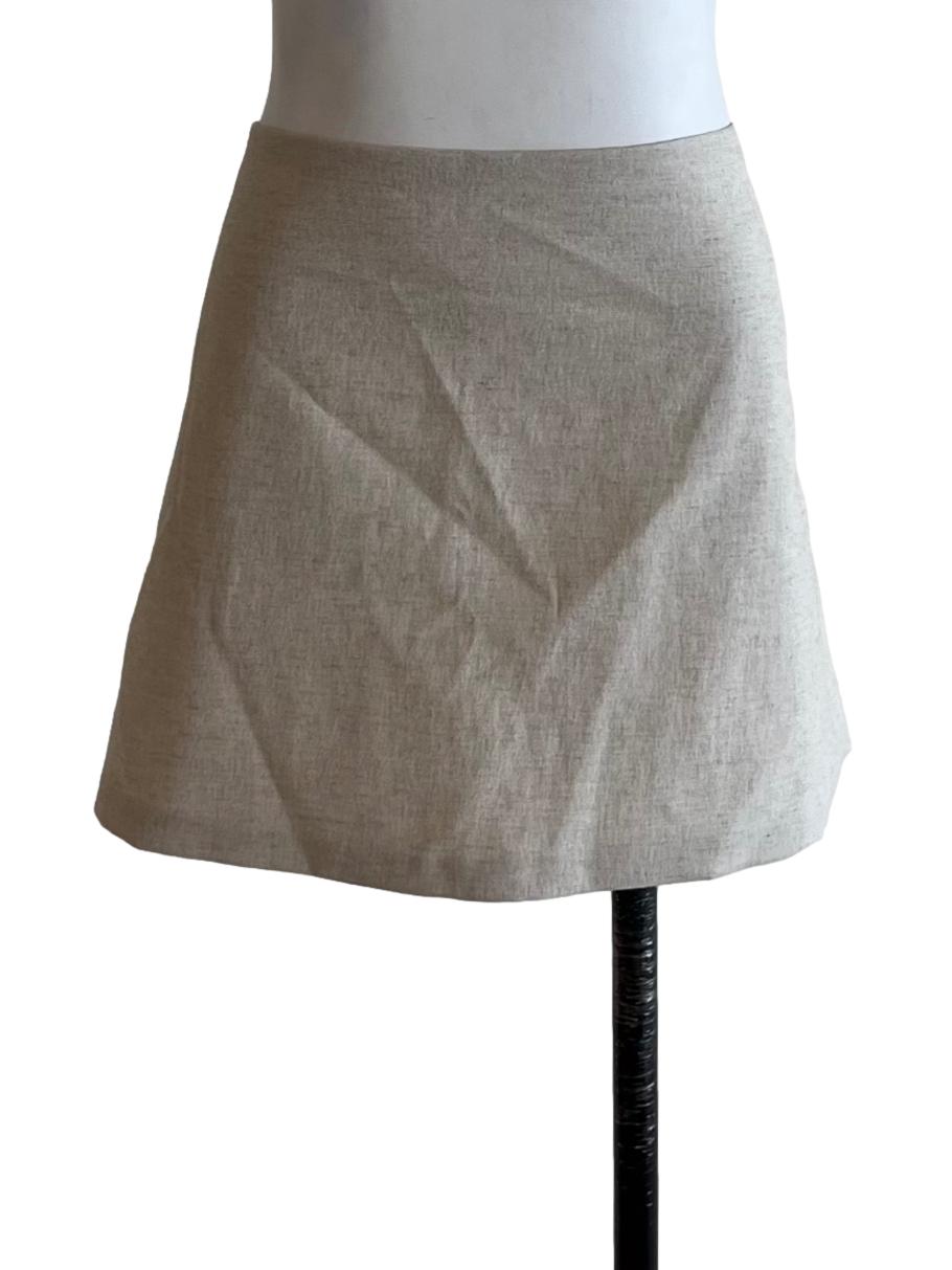 Beige Plain Mini Skirt