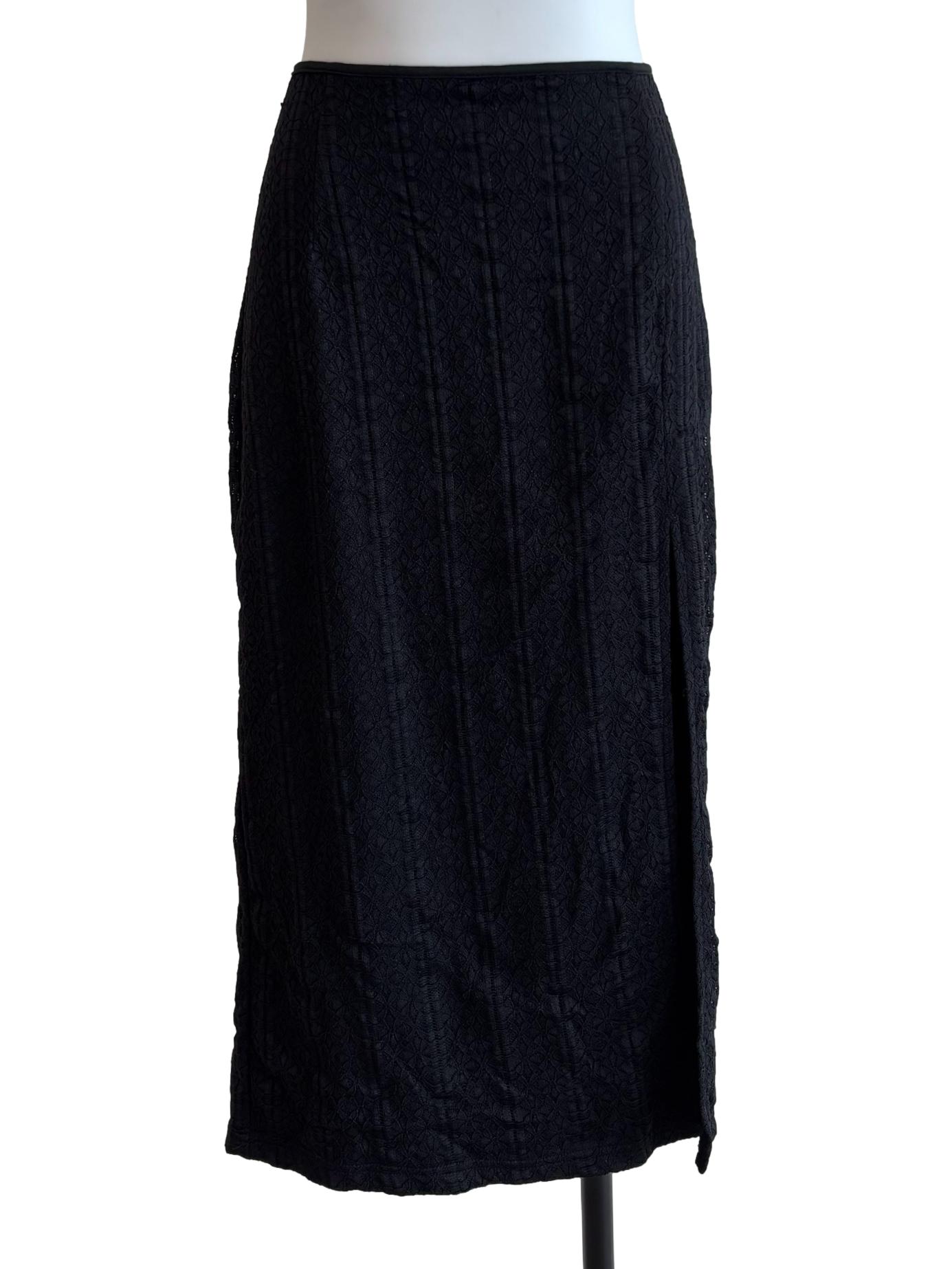 Jet Black Lace Midi Skirt
