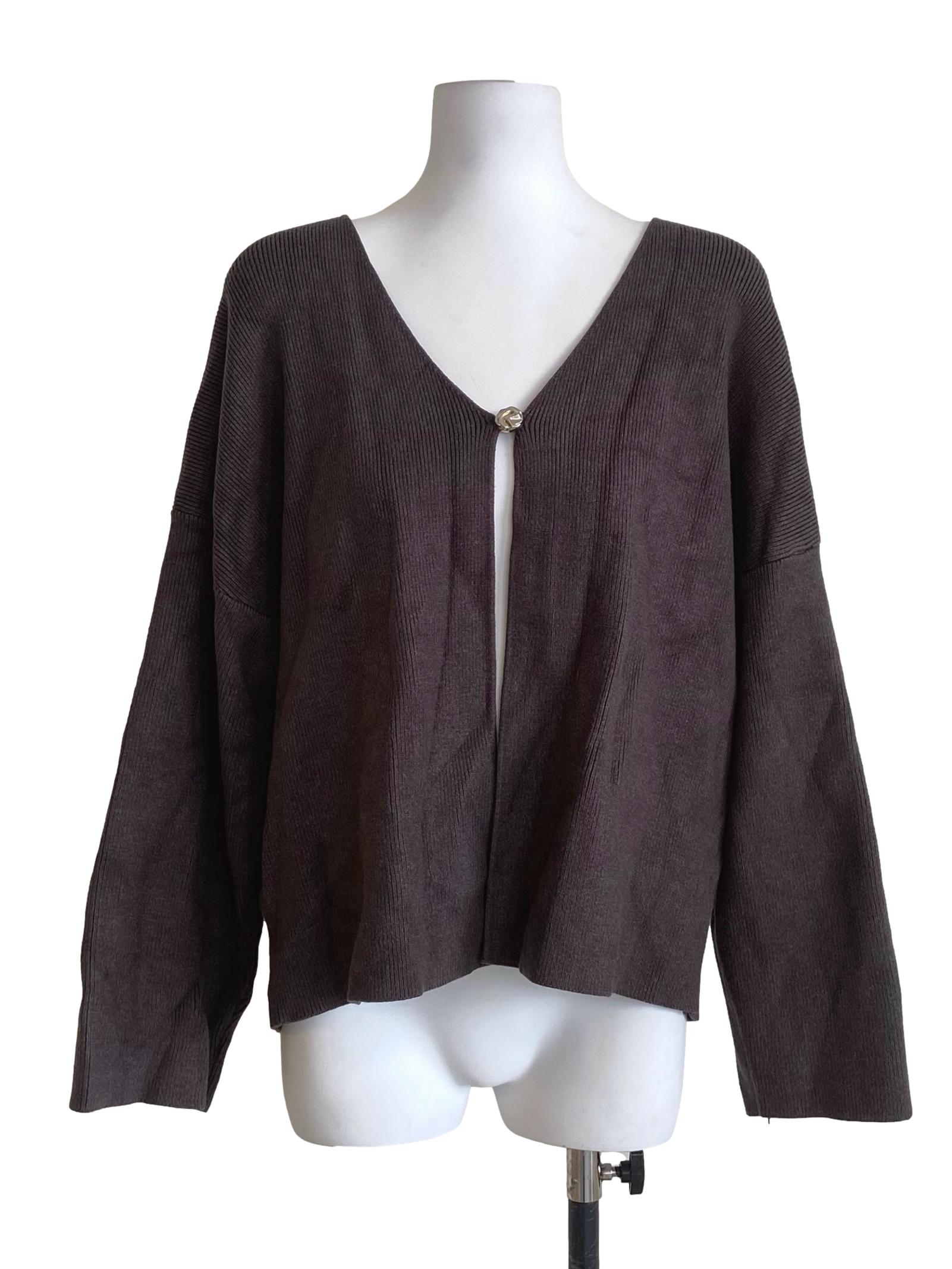 Smoke Grey One Button Soft Knit Shirt