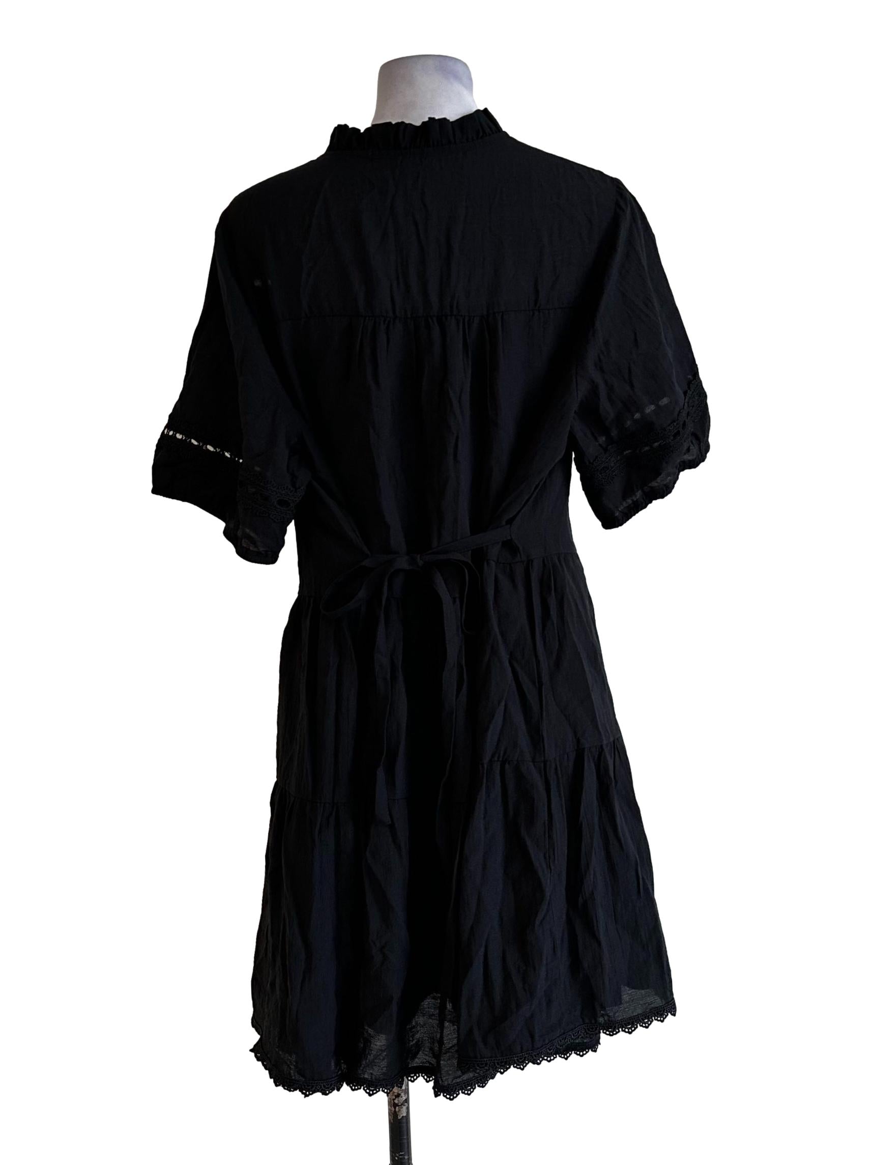 Black Embroidered Pattern Mini Dress