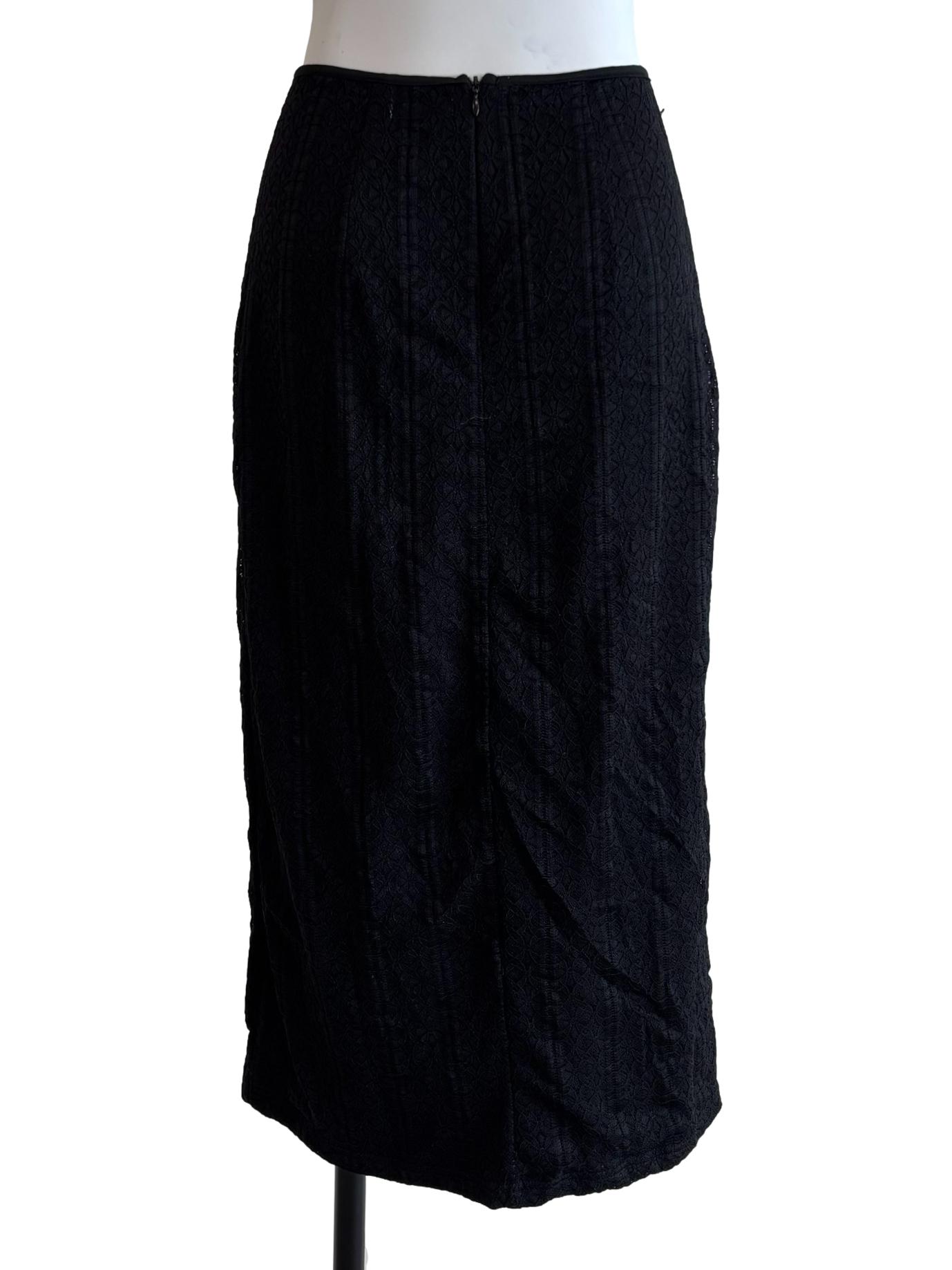 Jet Black Lace Midi Skirt
