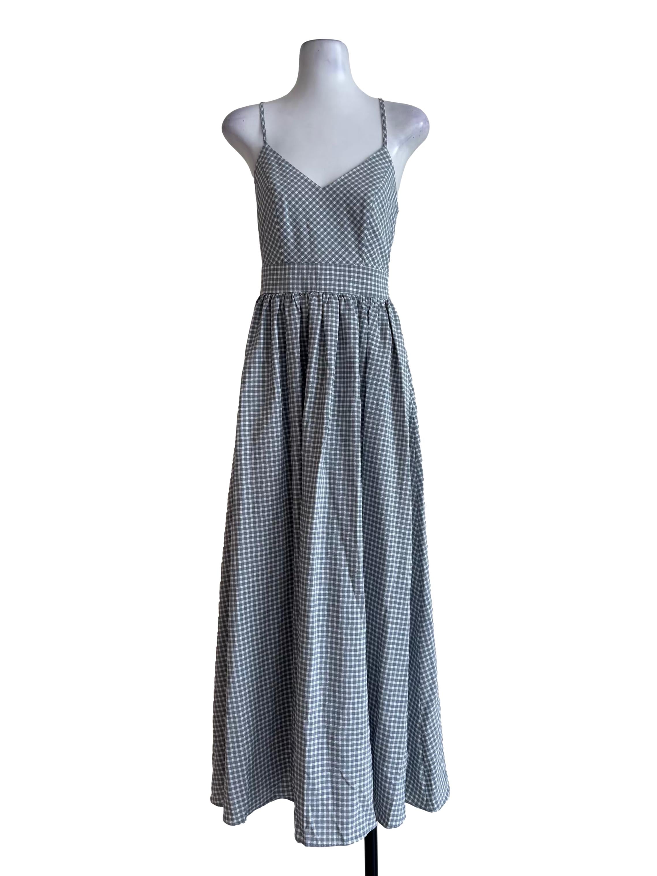 Gingham Grey V-Neck Dress