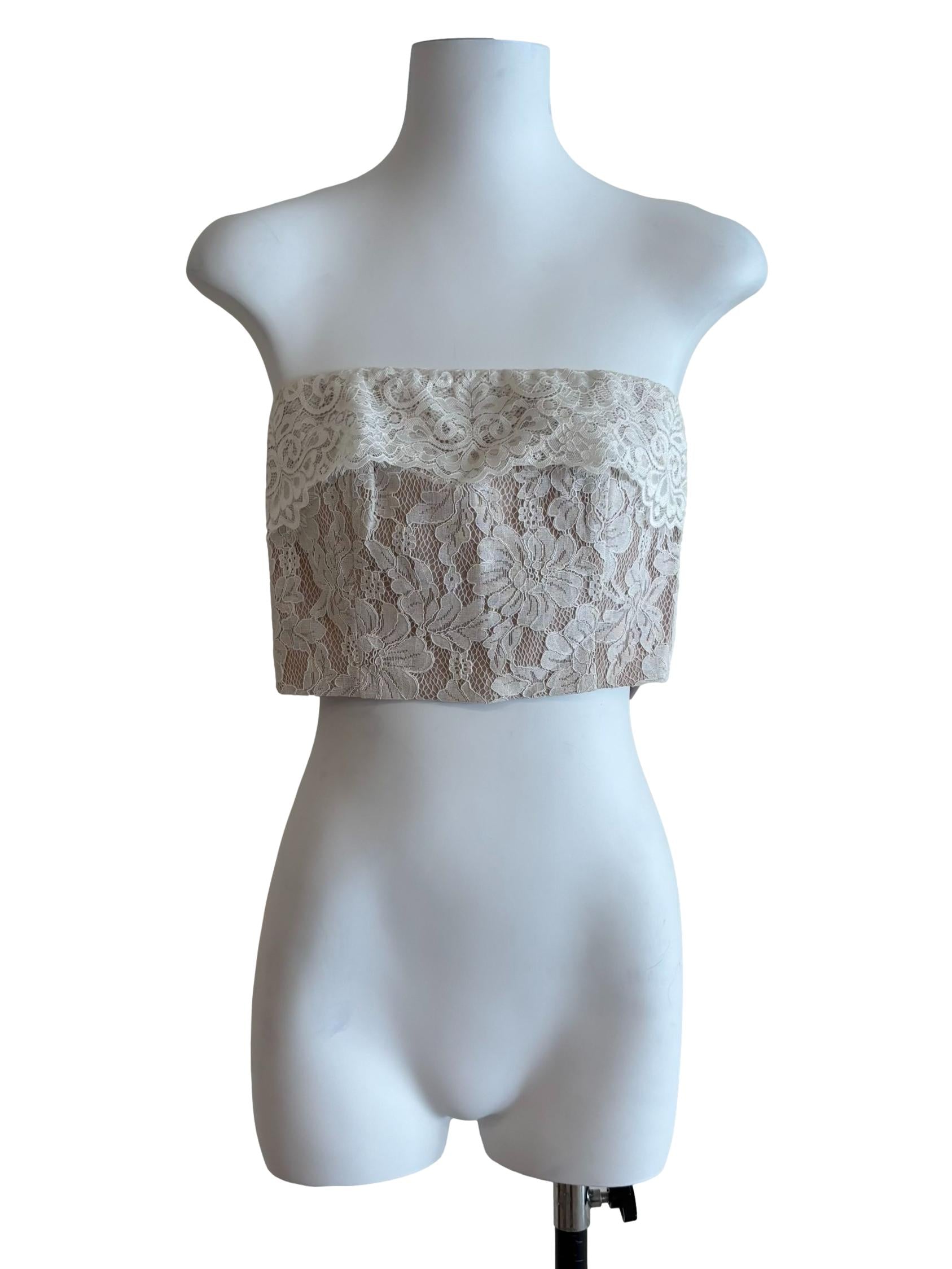 Cream White Lace Strapless Top