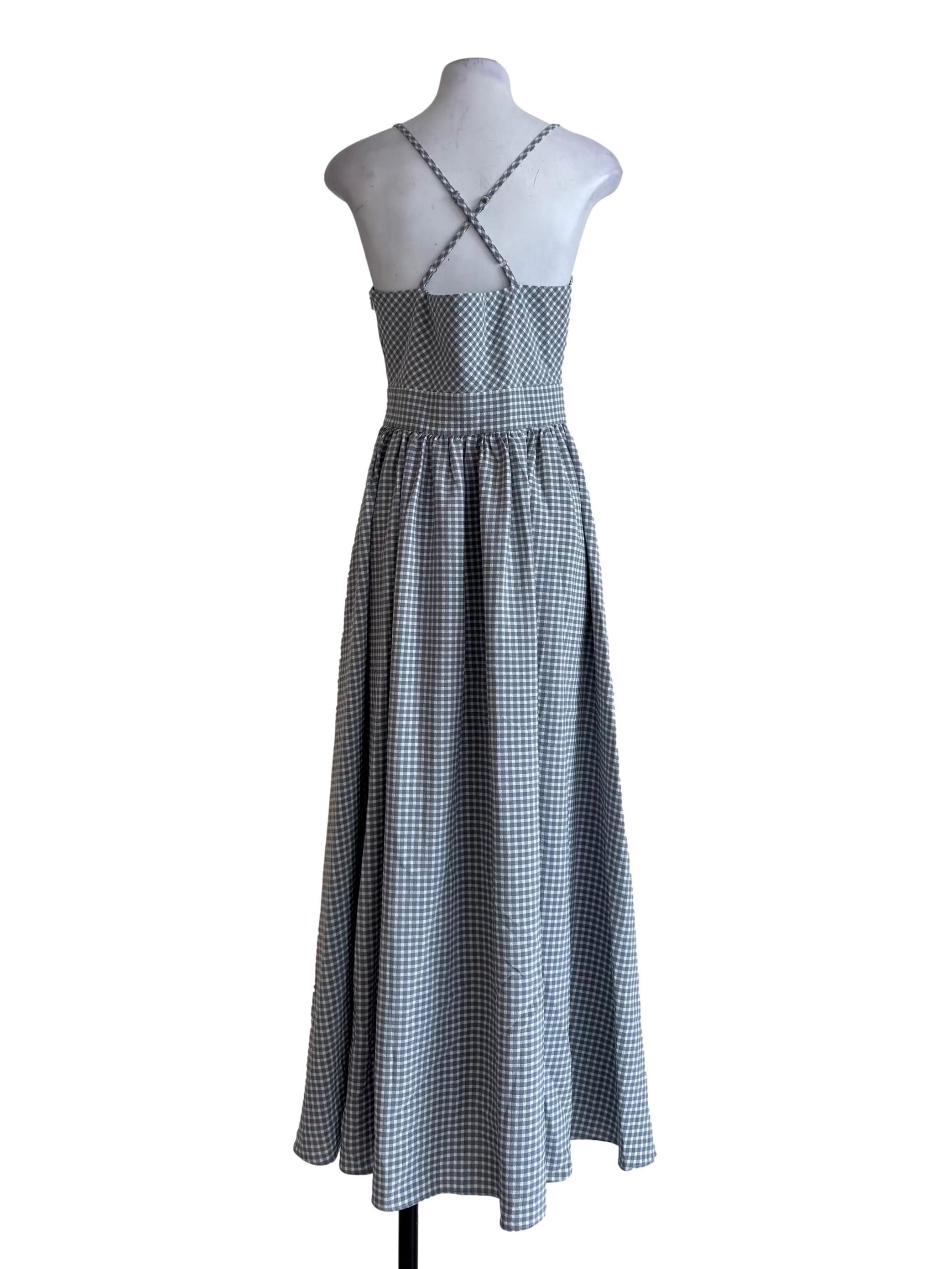 Gingham Grey V-Neck Dress
