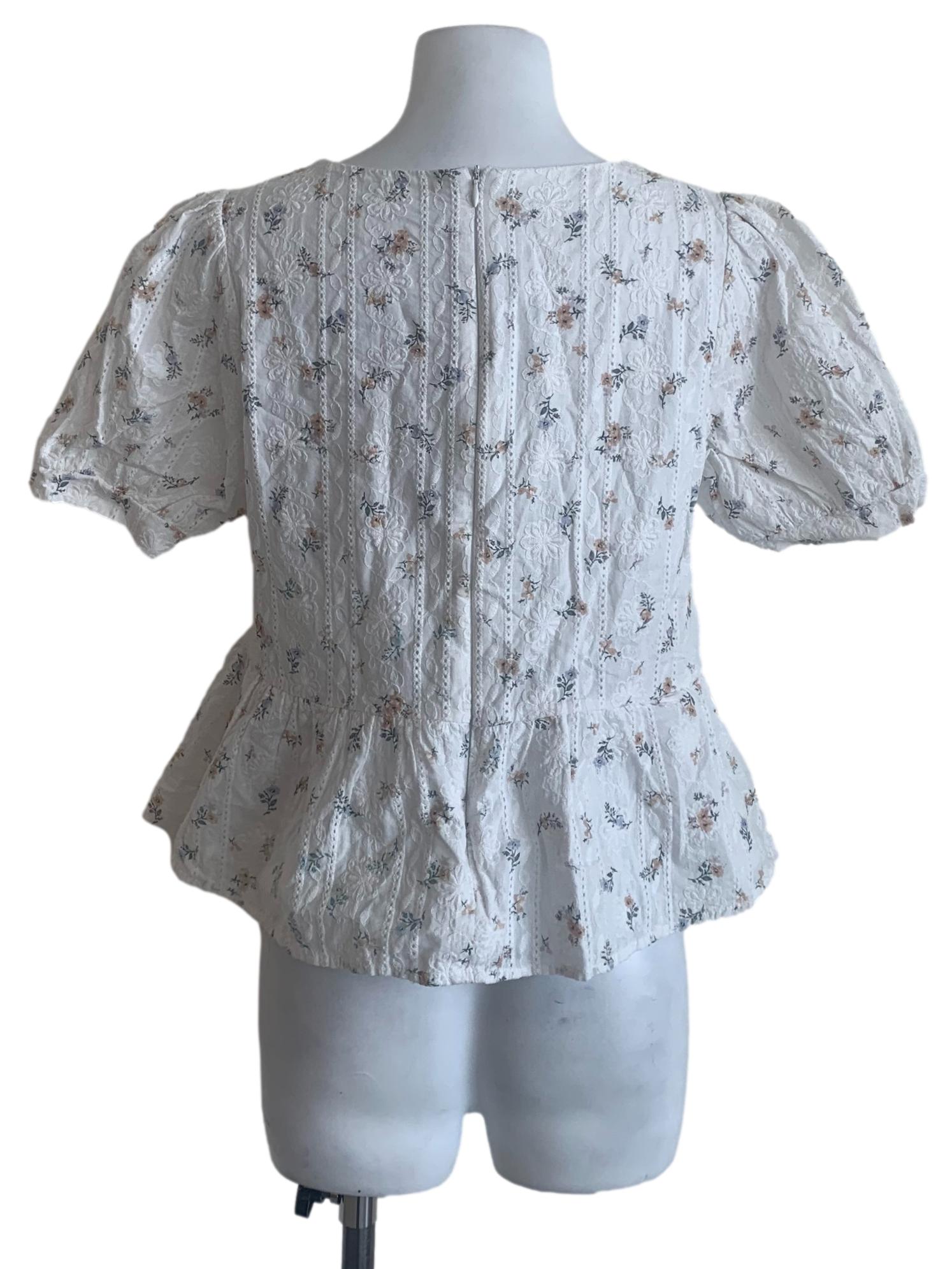 Cotton White Floral Pattern Top