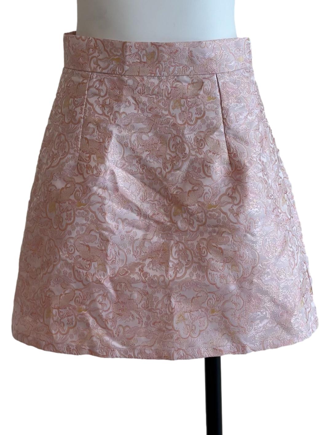 Baby Pink Brocade Mini Skirt