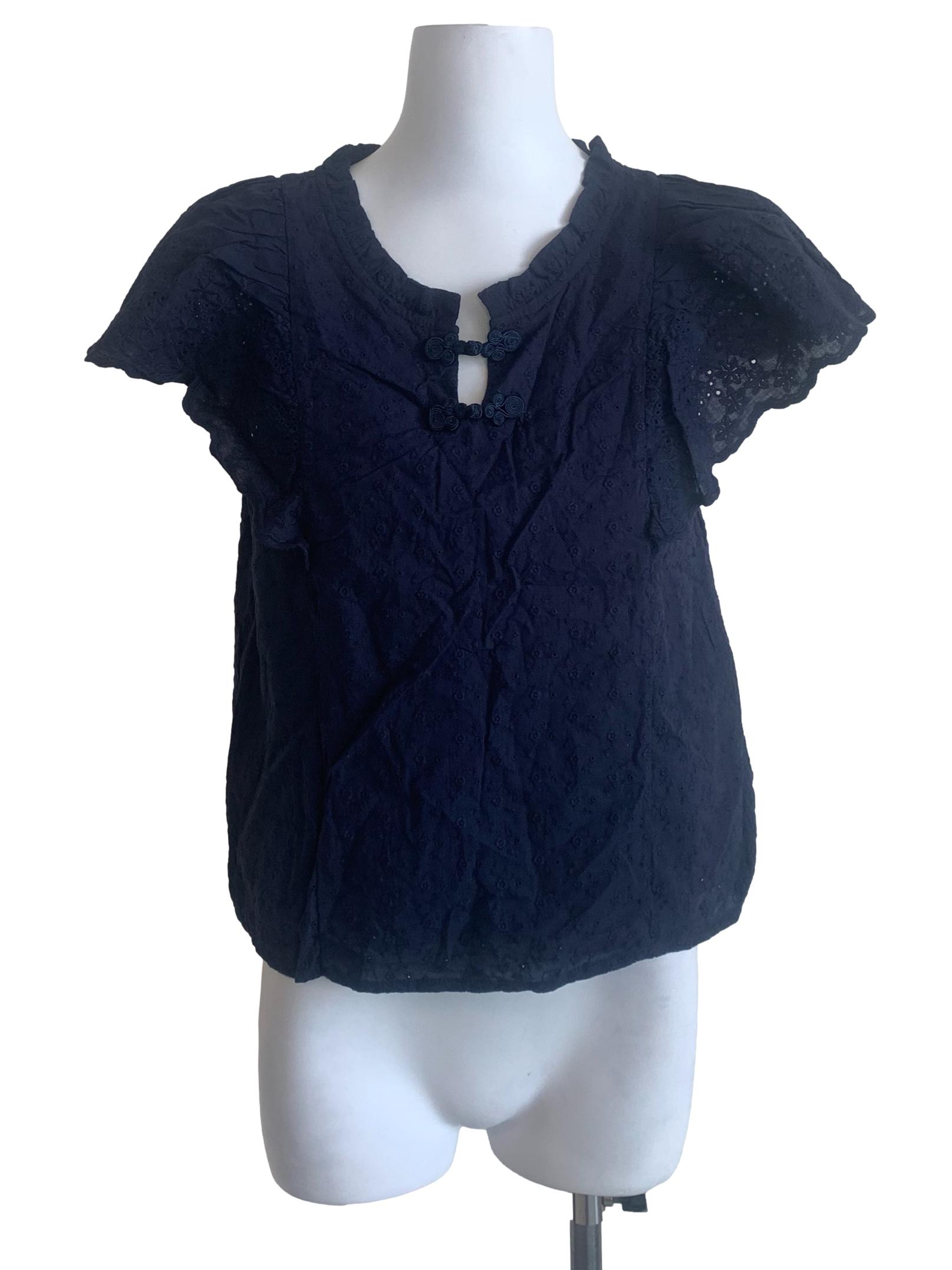 Denim Blue Embroidery Pattern Top