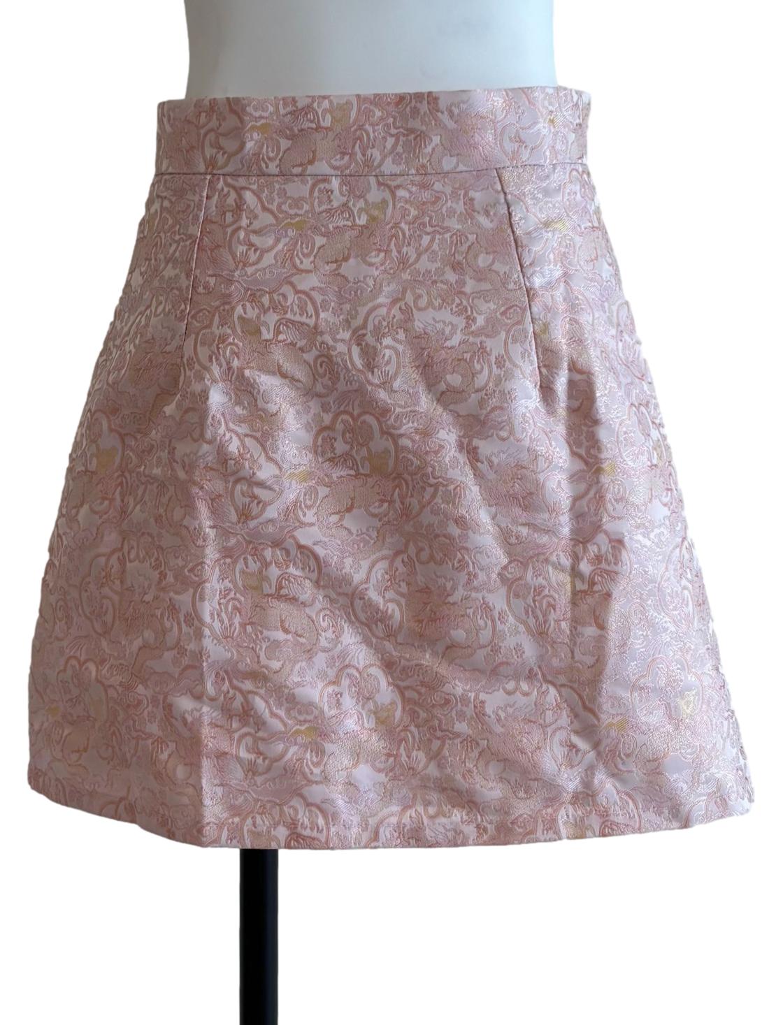 Baby Pink Brocade Mini Skirt