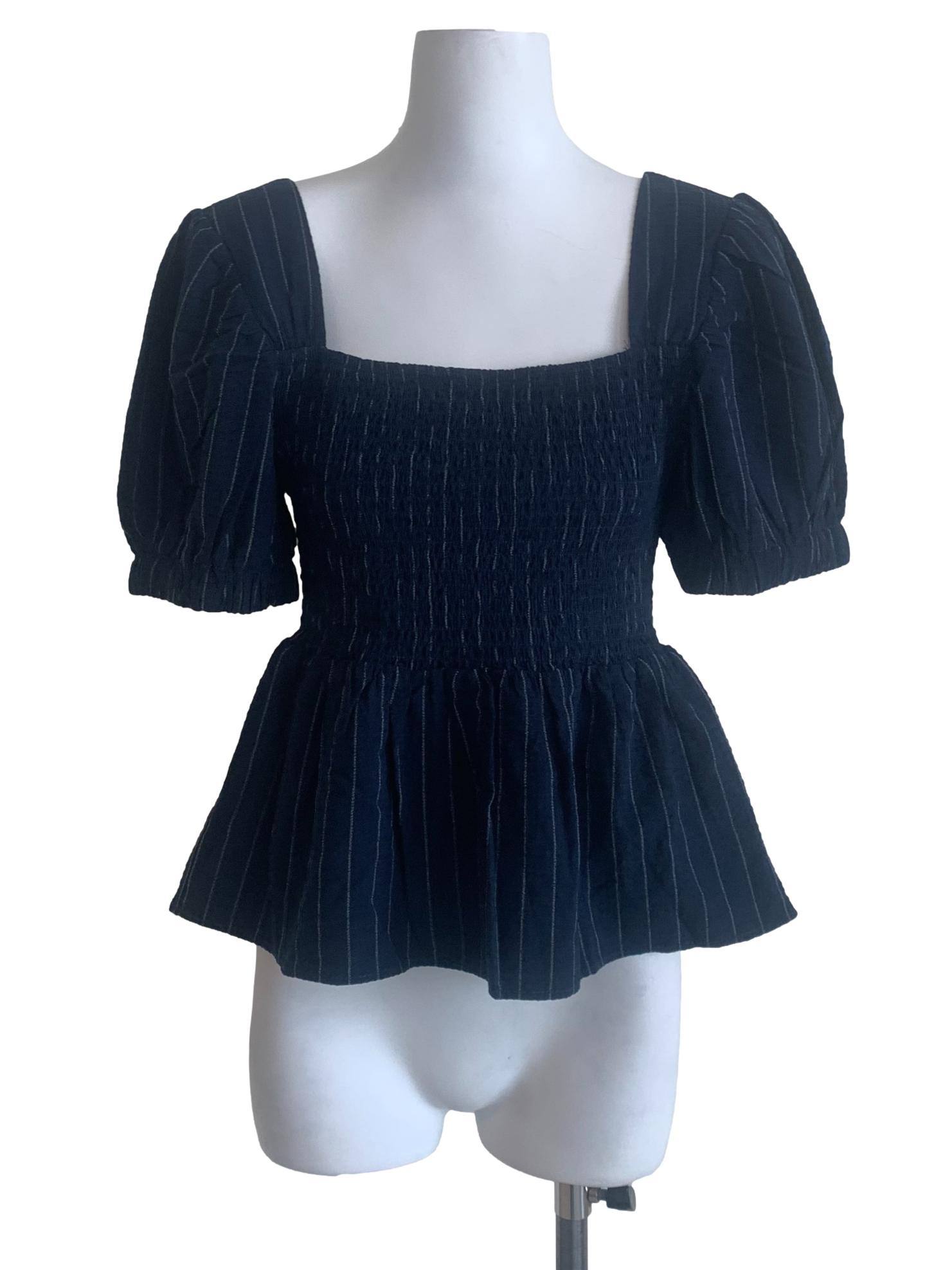 Berry Blue Stripe Pattern Peplum Top