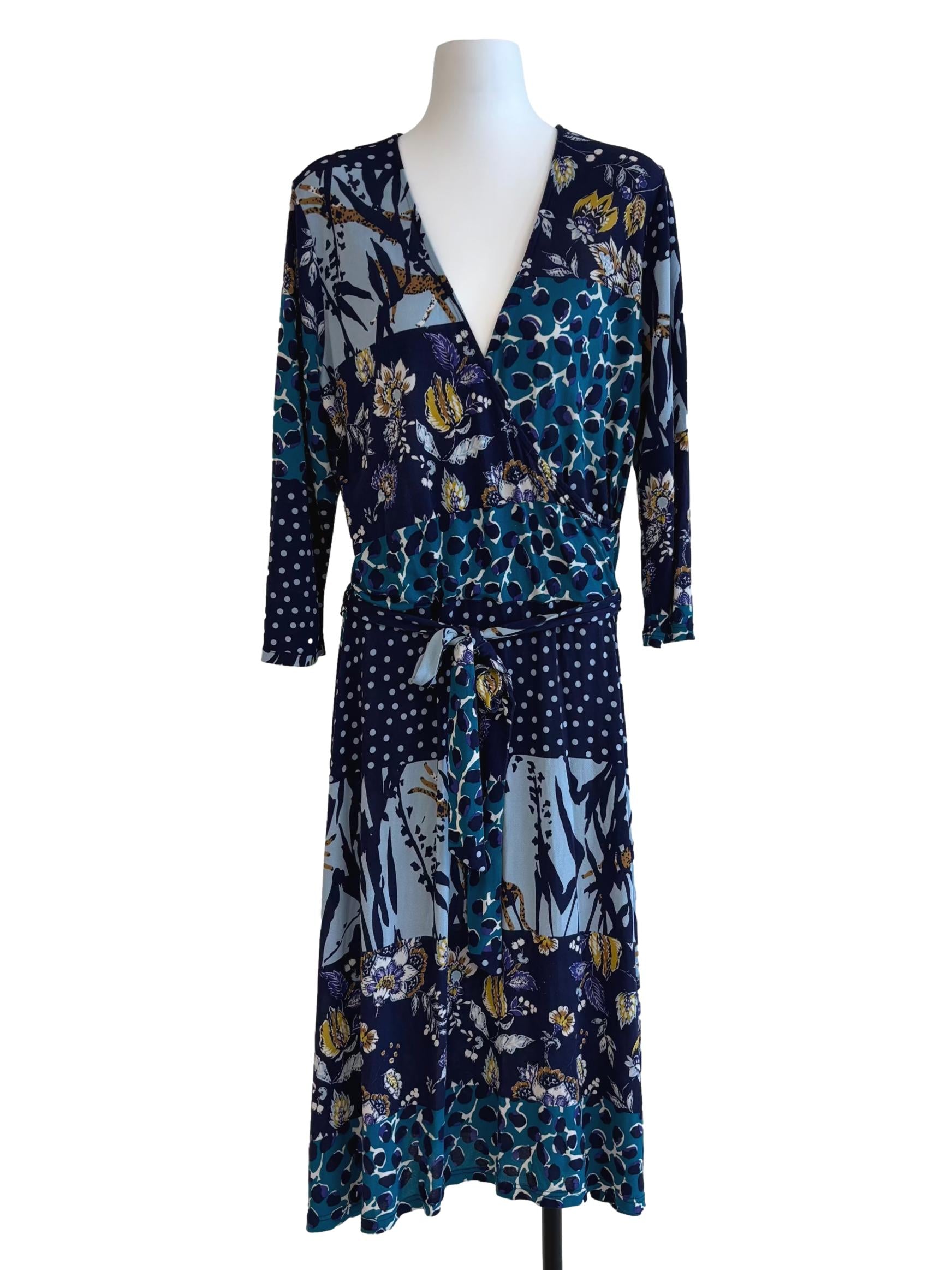 Navy Blue Perfect Wrap Floral Polka Dot Dress CSN