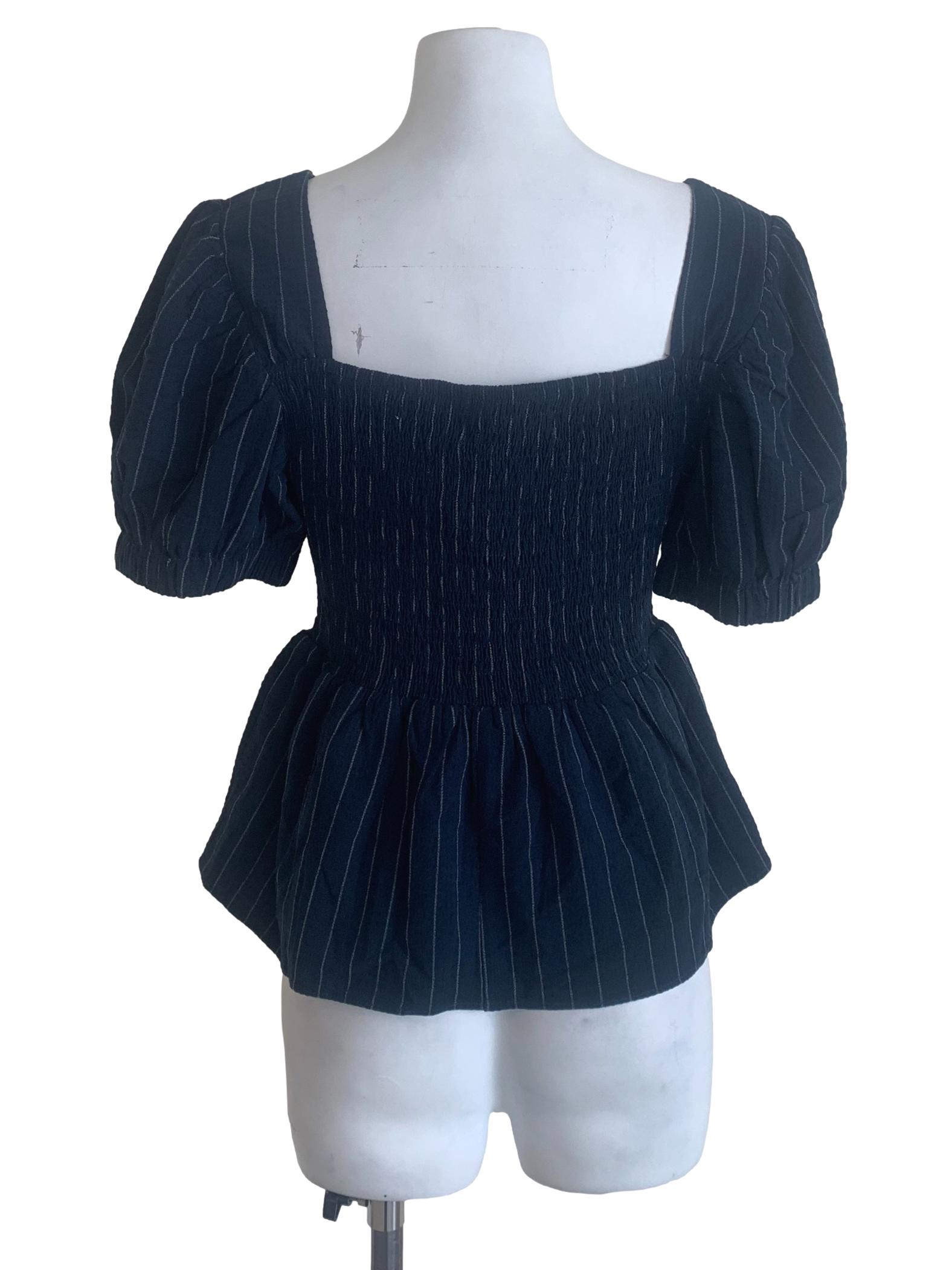 Berry Blue Stripe Pattern Peplum Top