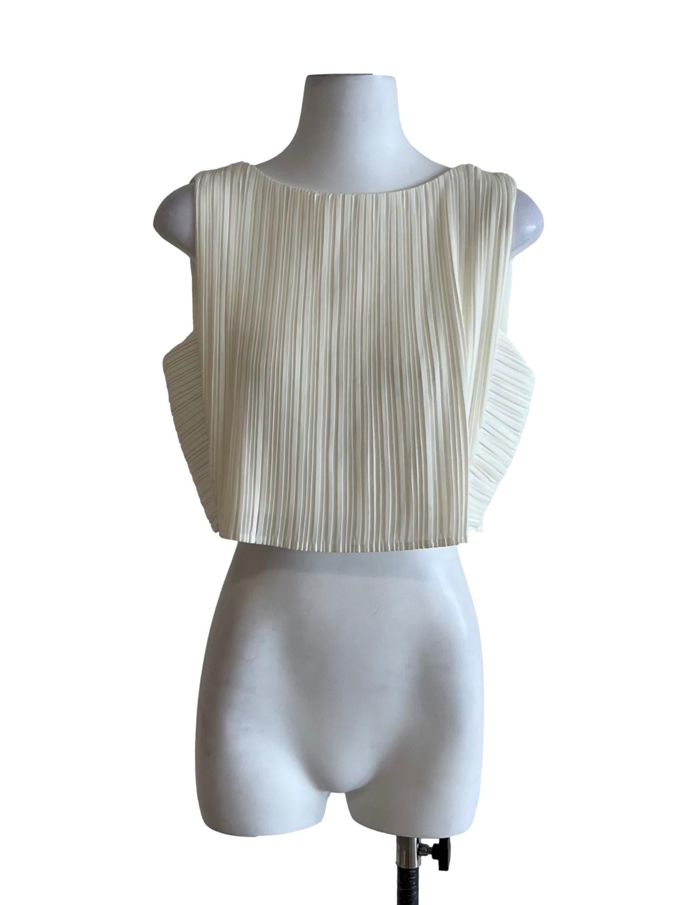 White Pleated Sleeveless Top