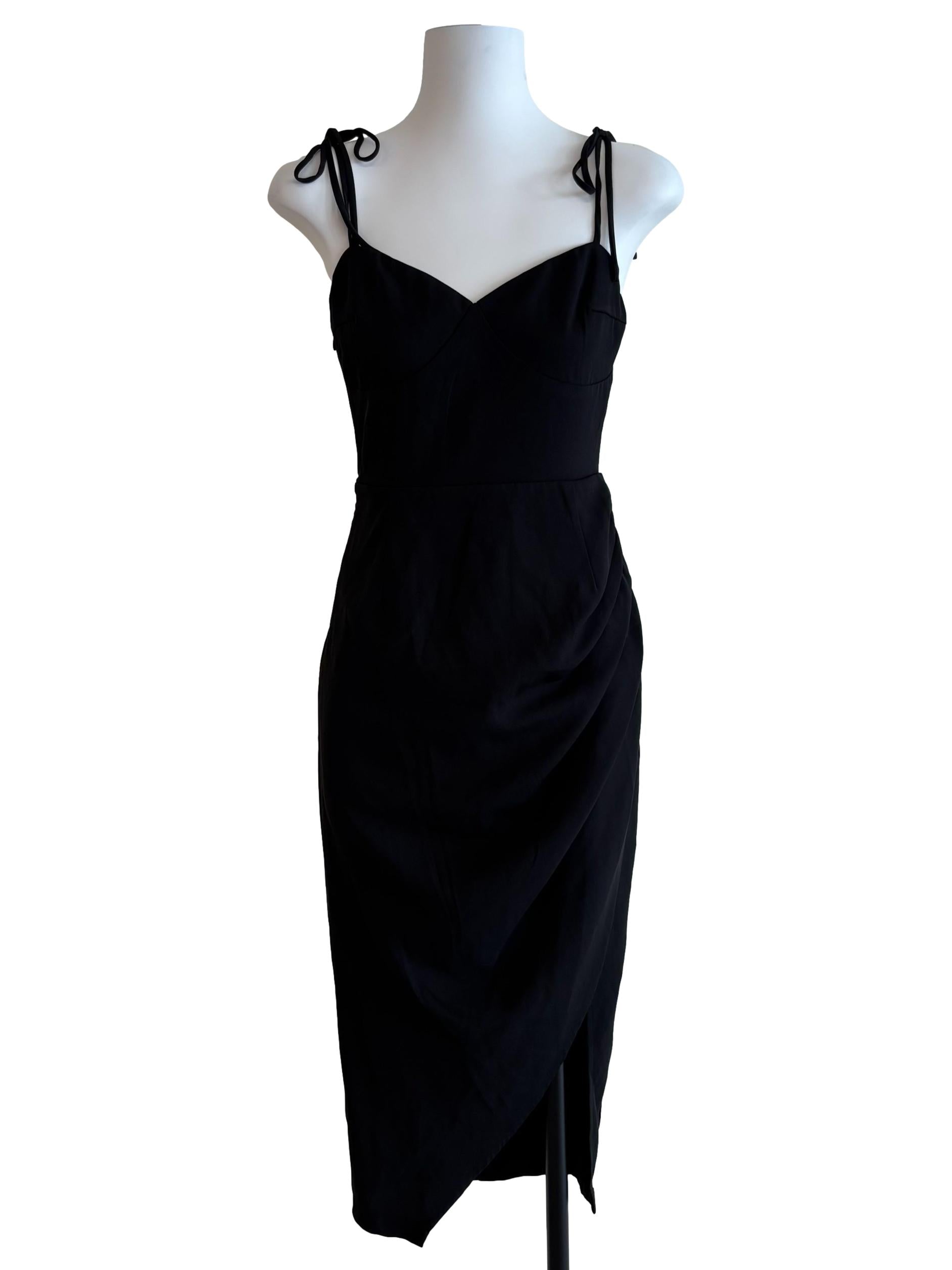 Jet Black Tie Strap Midi Dress