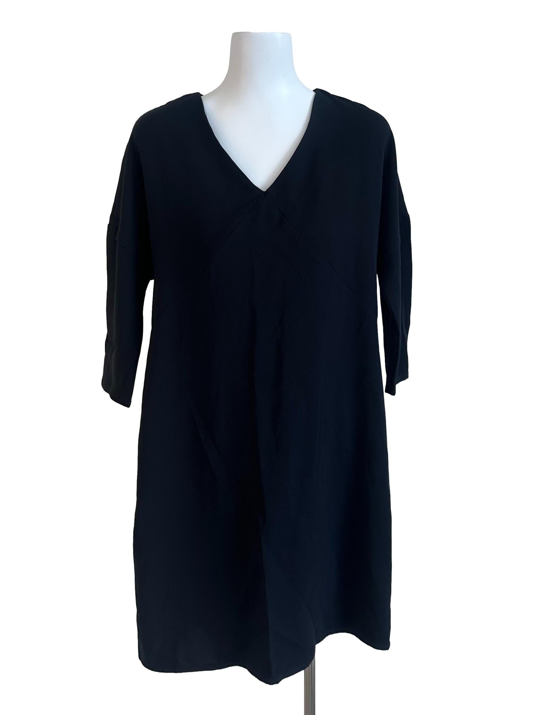 Black Plain V Neck Dress LB