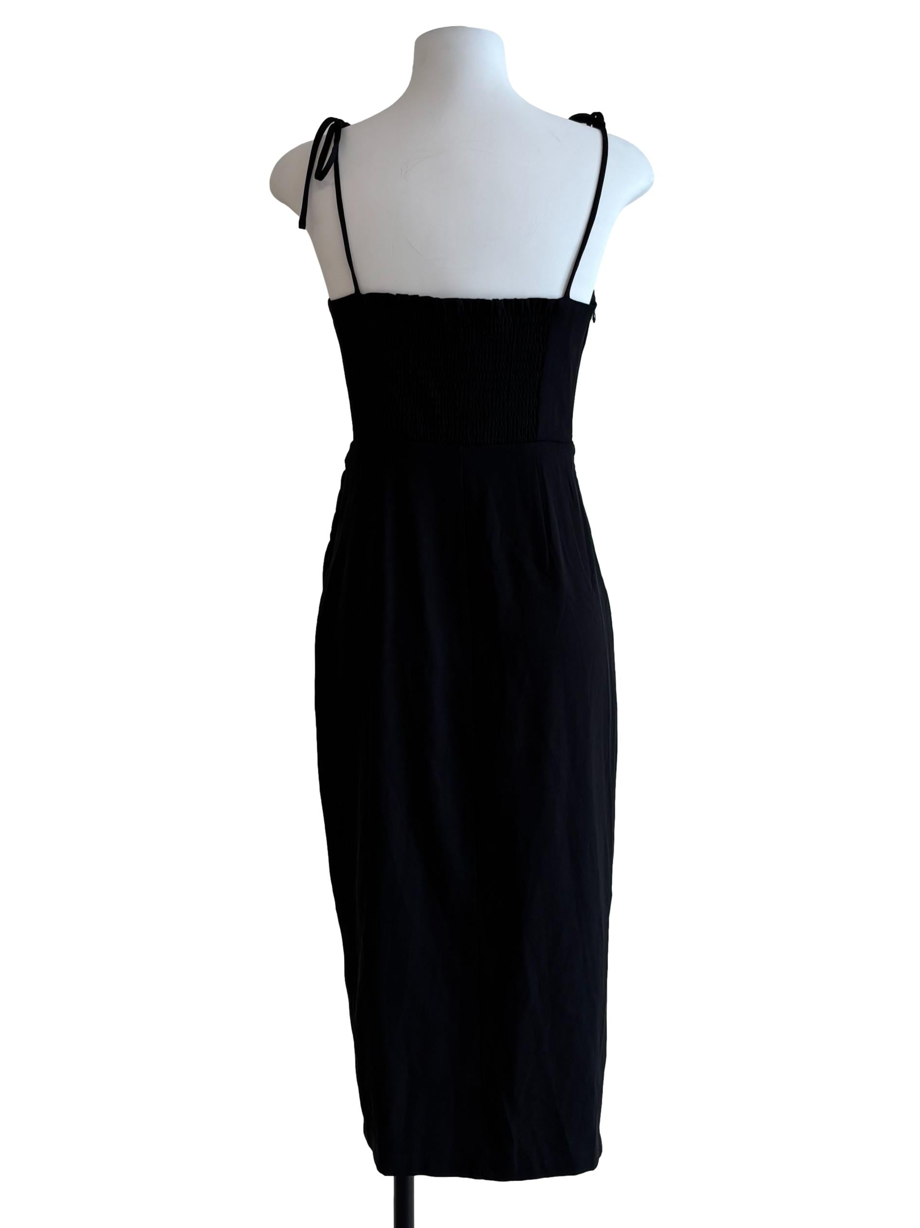 Jet Black Tie Strap Midi Dress