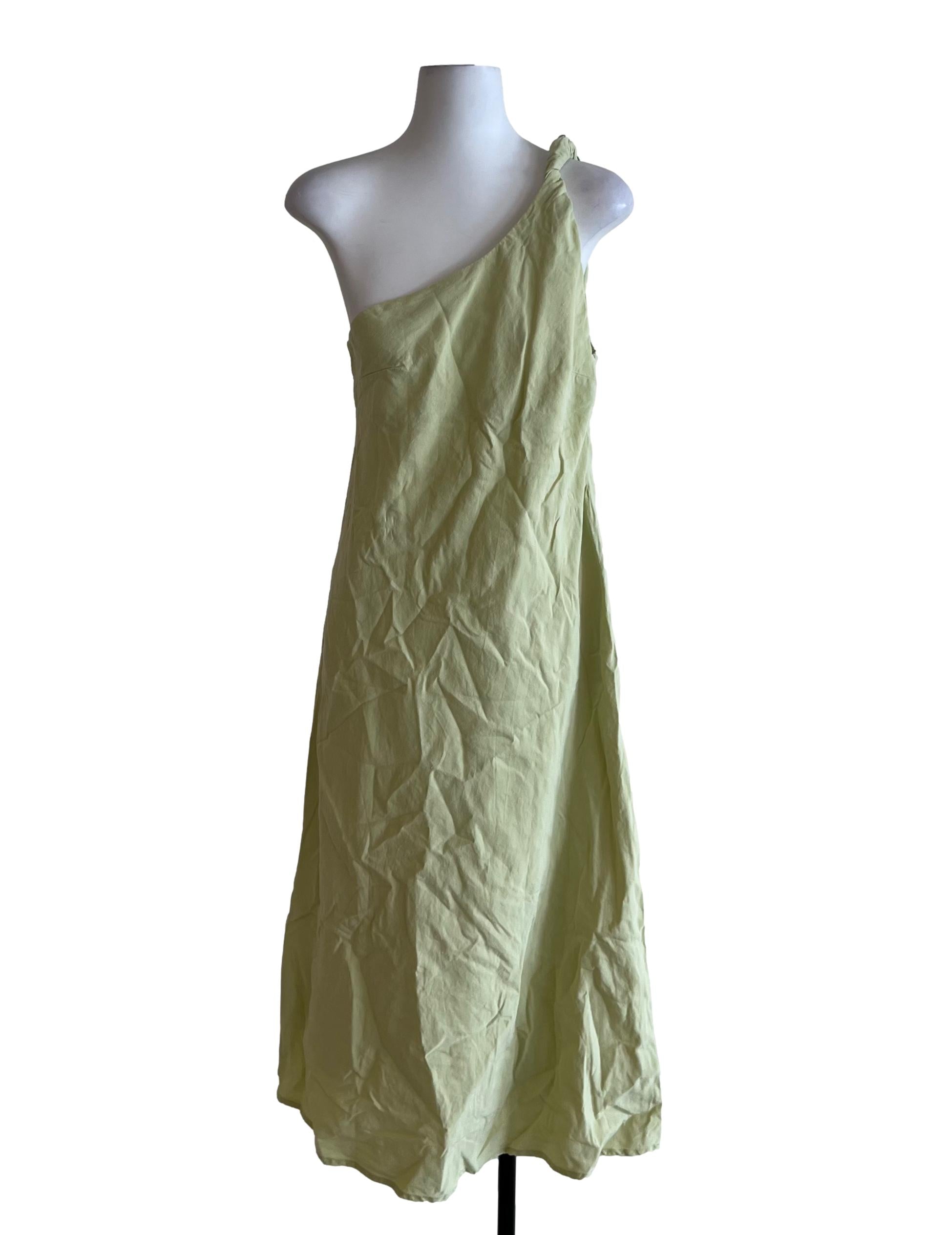 Lime Green Asymmetrical Neckline Shift Dress