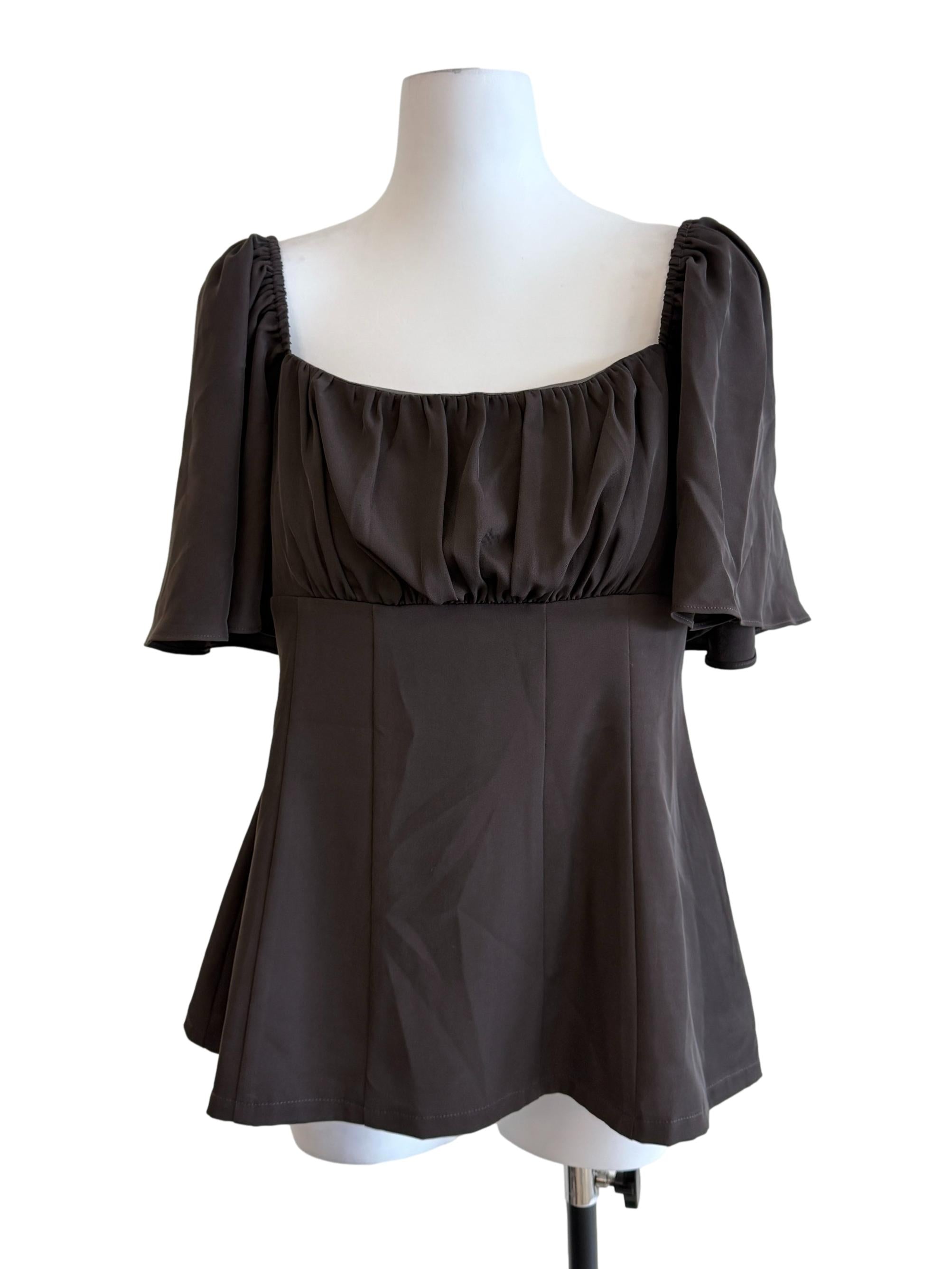 Brown Square Neck Blouse