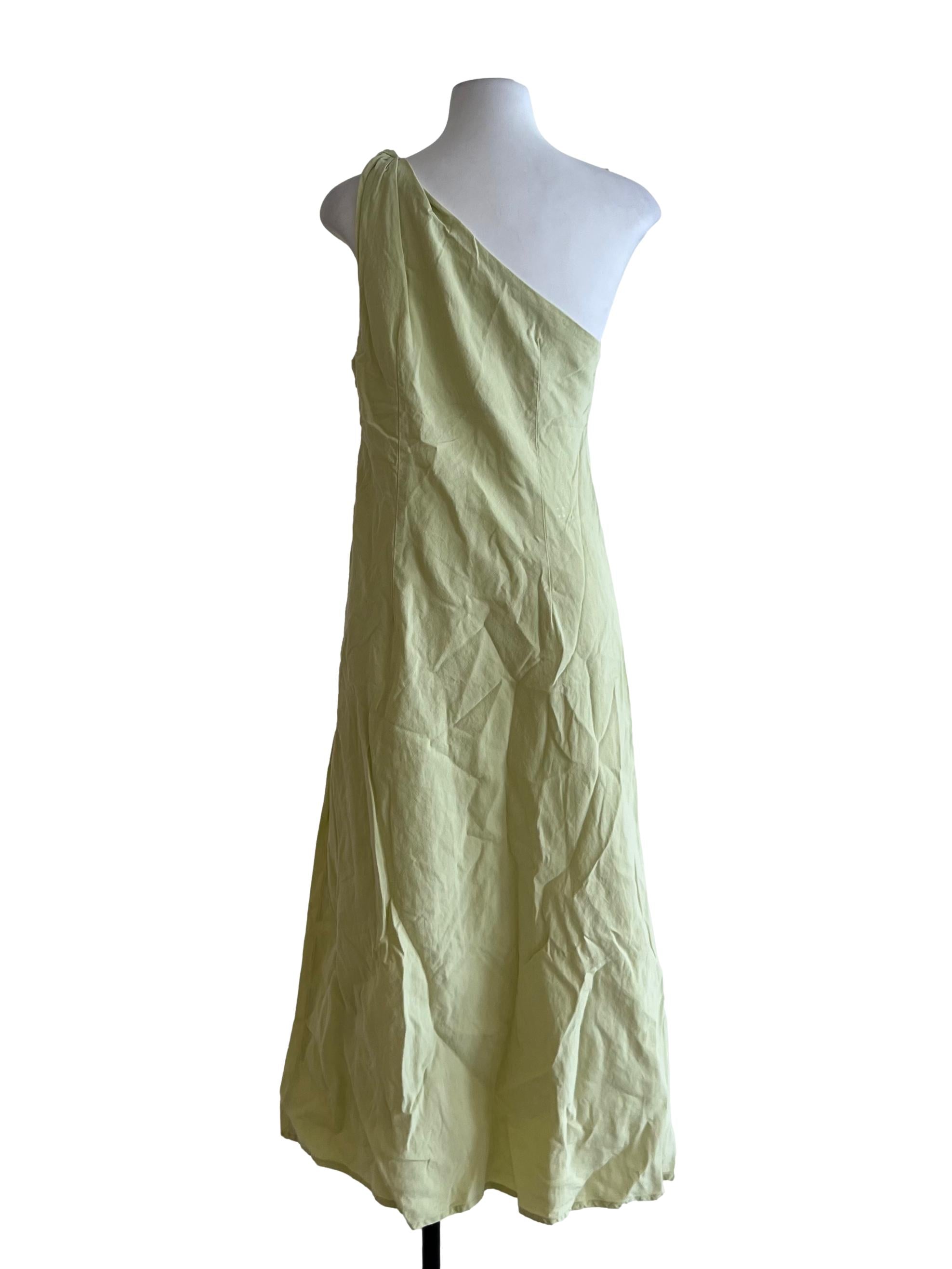 Lime Green Asymmetrical Neckline Shift Dress
