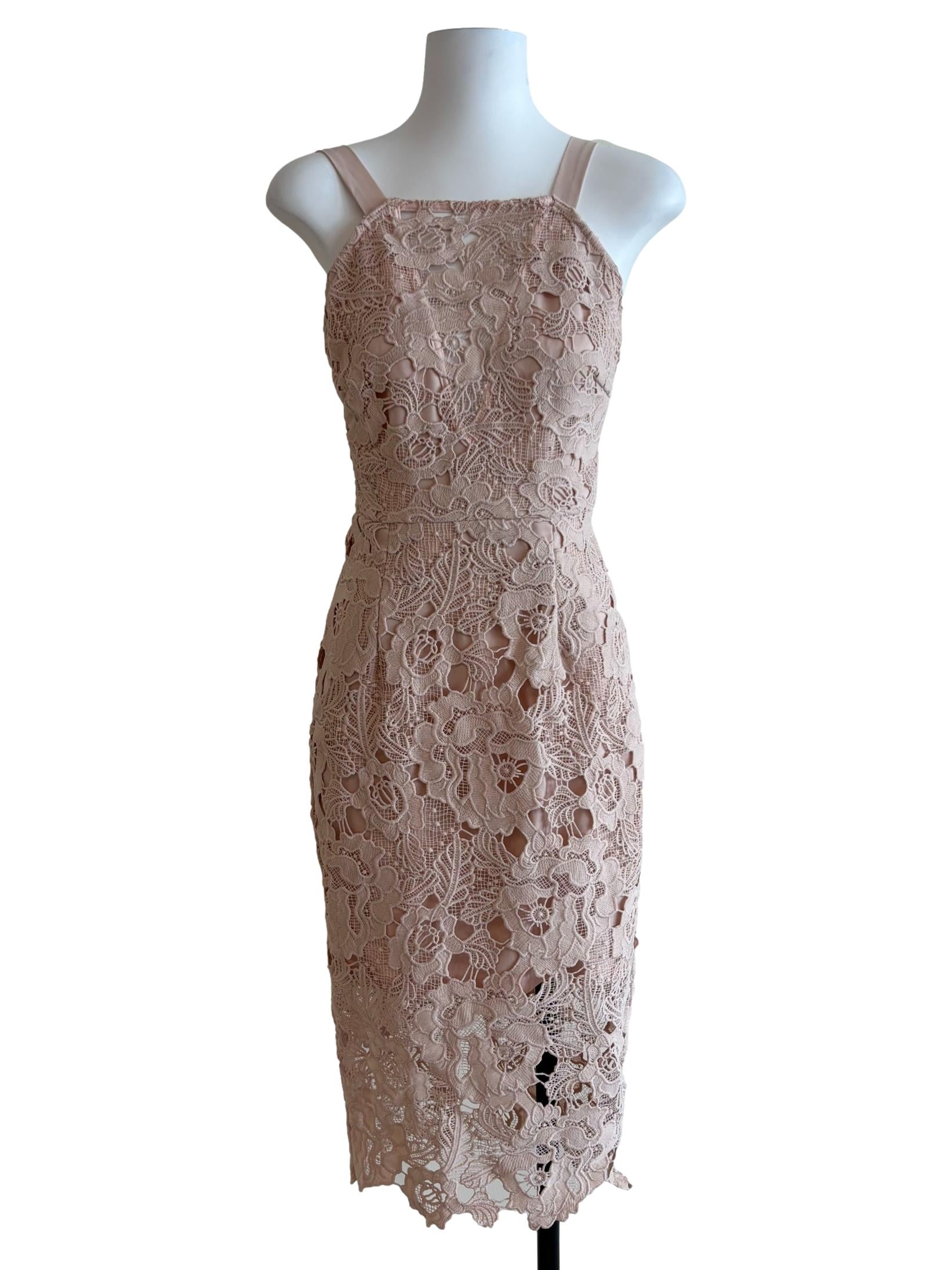 Peach Pink Lace Midi Dress