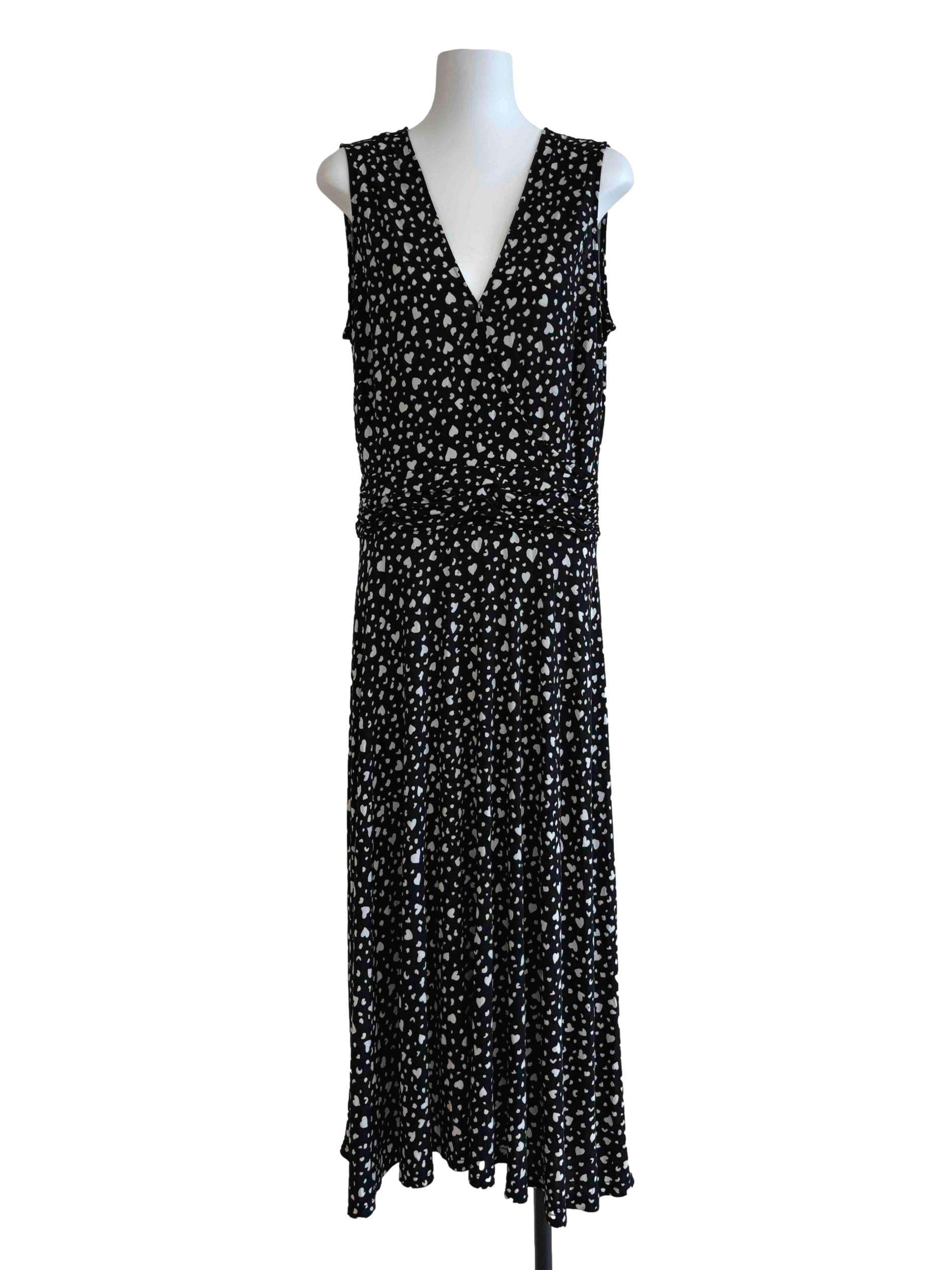 Onyx Black V-Neck Ruched Waist Heart Print Dress CSN