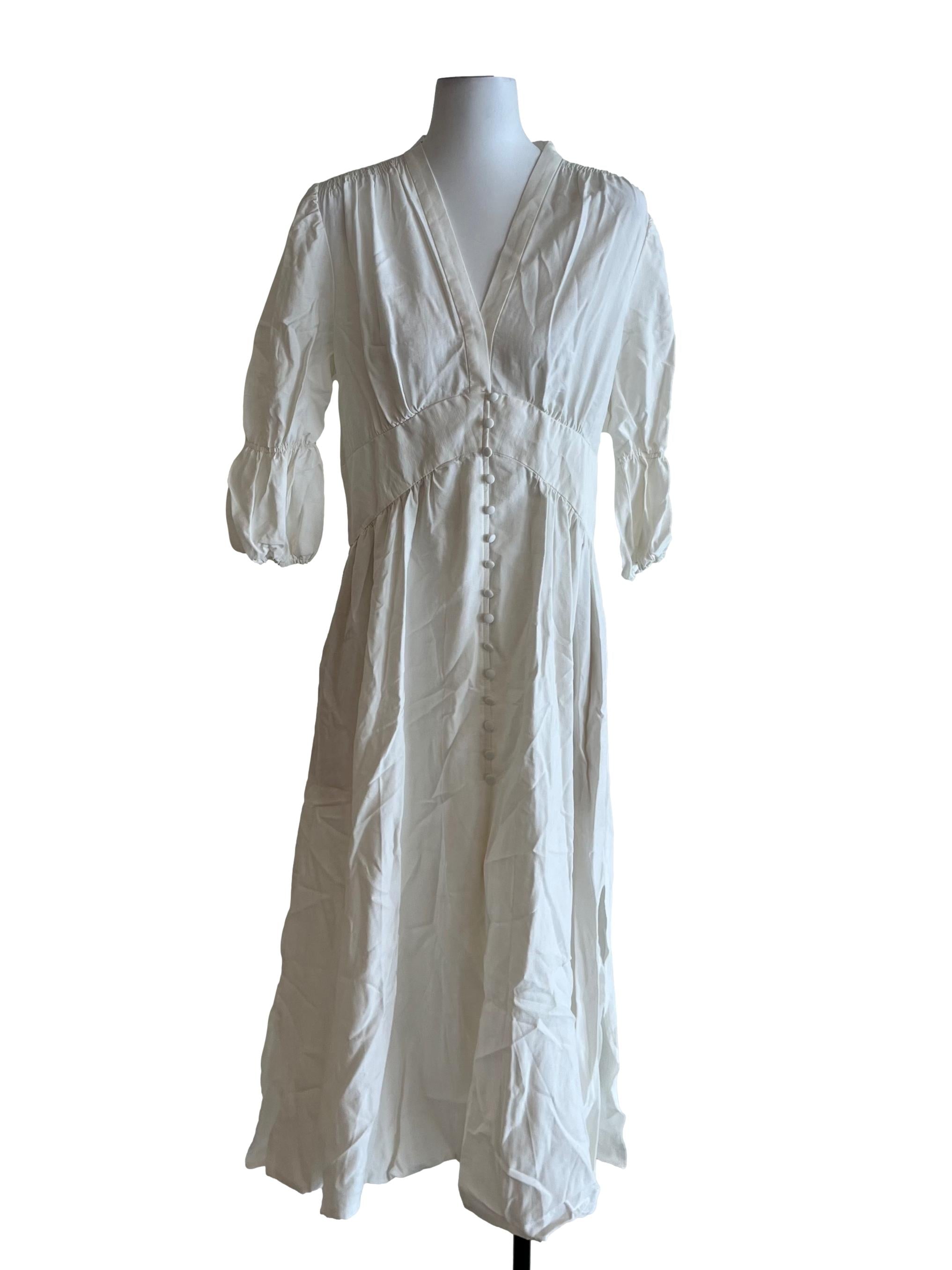 White V-Neckline Empire Dress