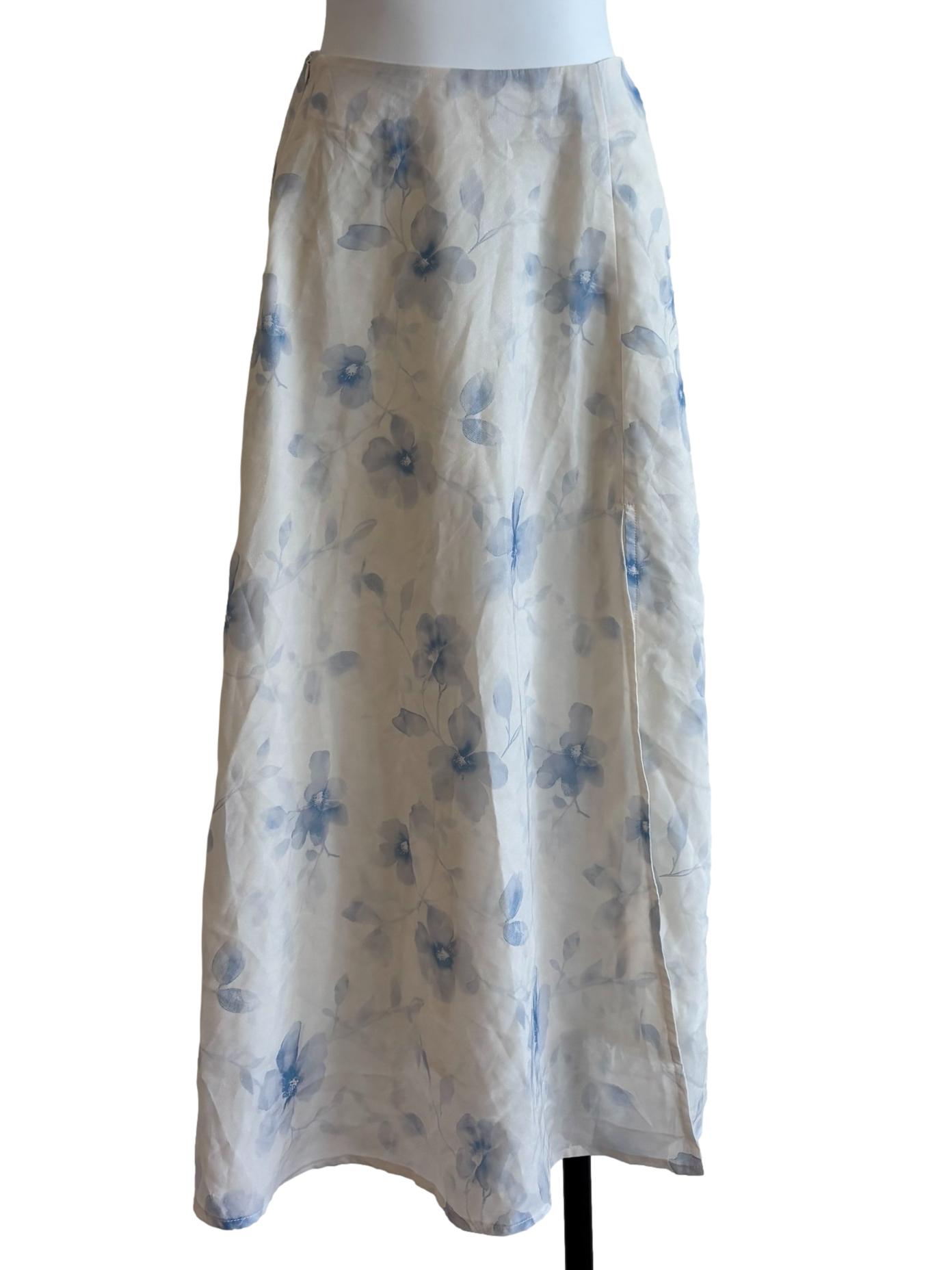 White Blue Prints Skirt