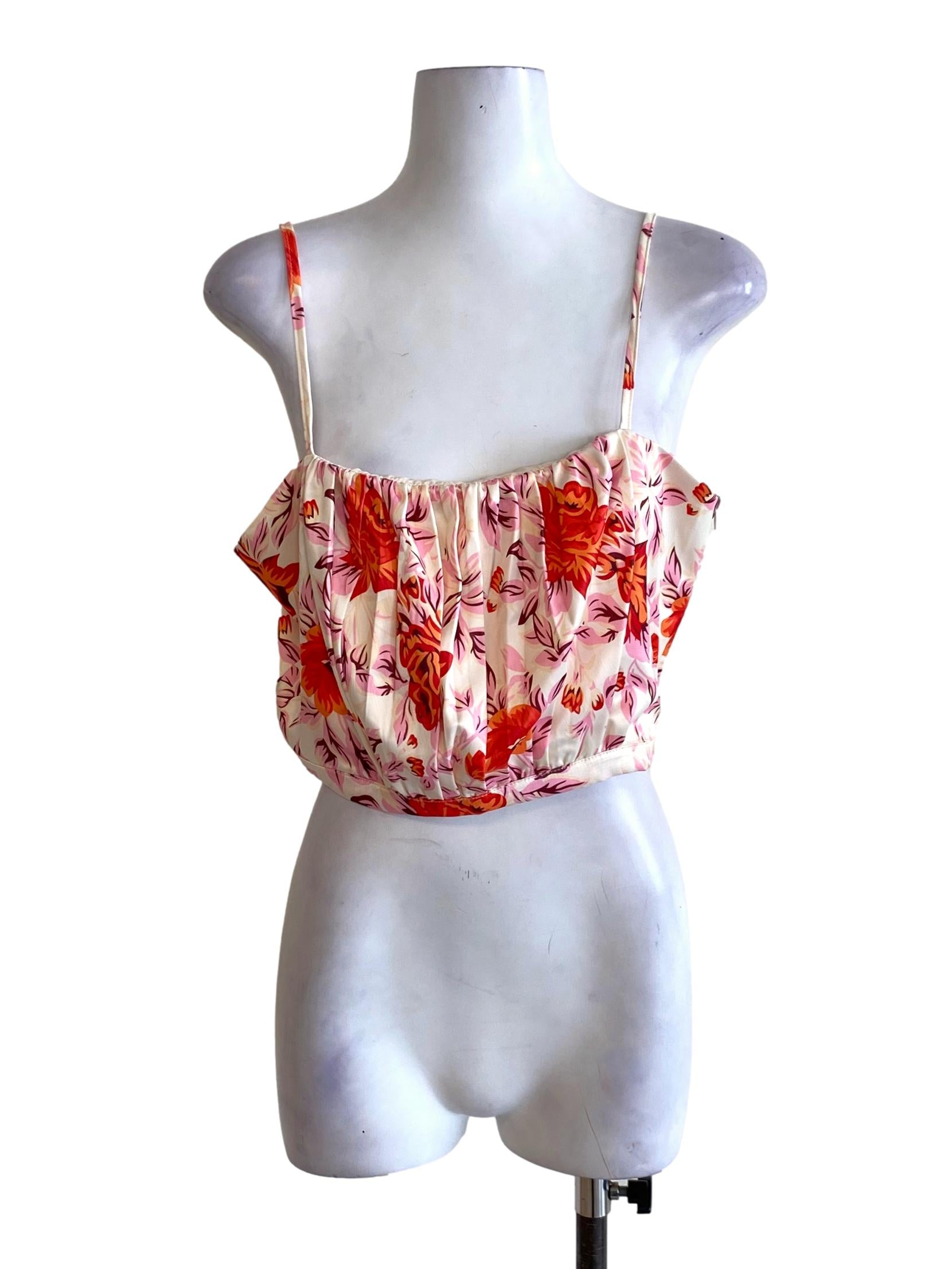 Apple Red Pleated Spaghetti Strap Square Neck Cropped Top