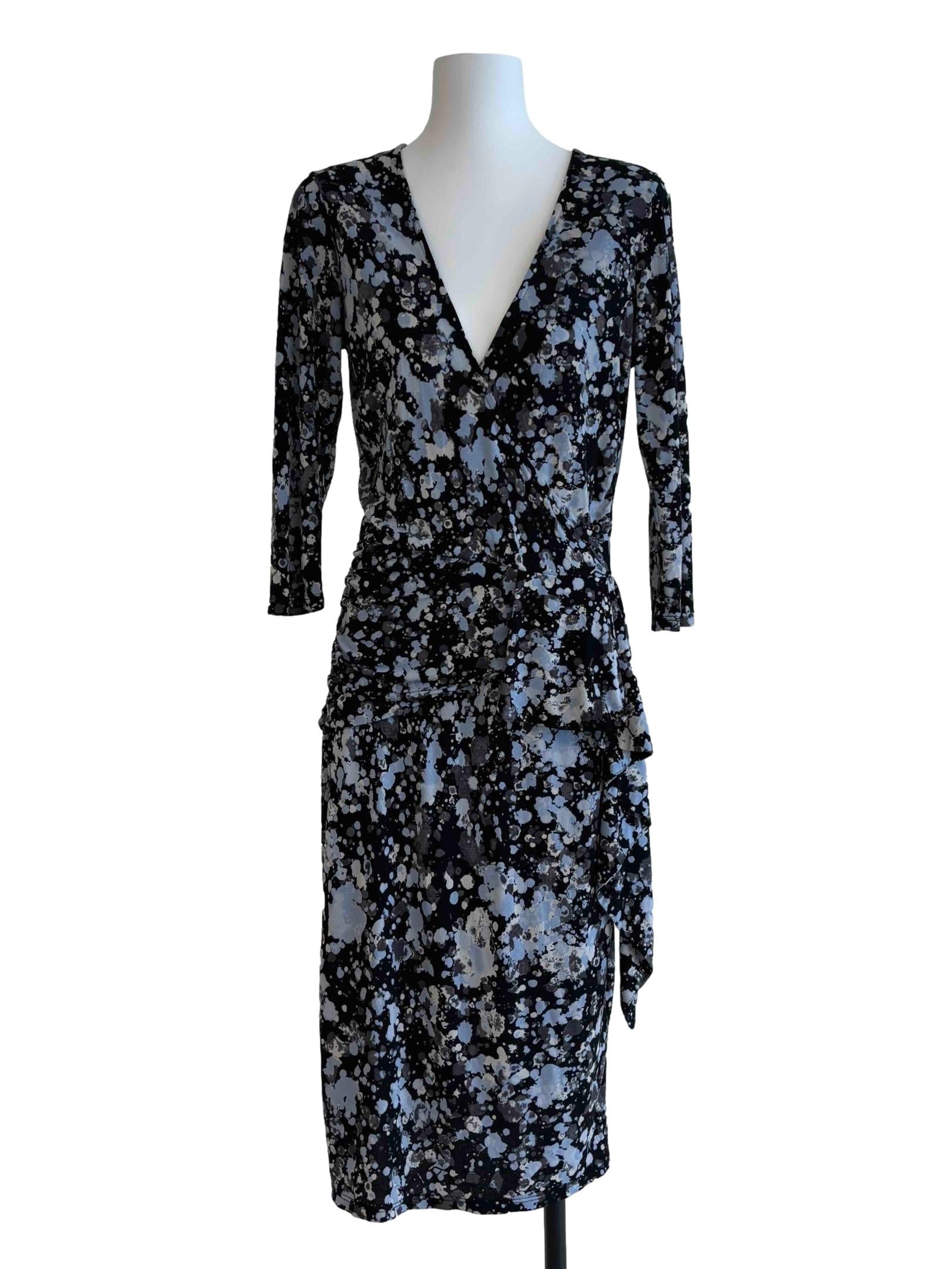 Blue Black Quarter Sleeve Splatter Dress CSN