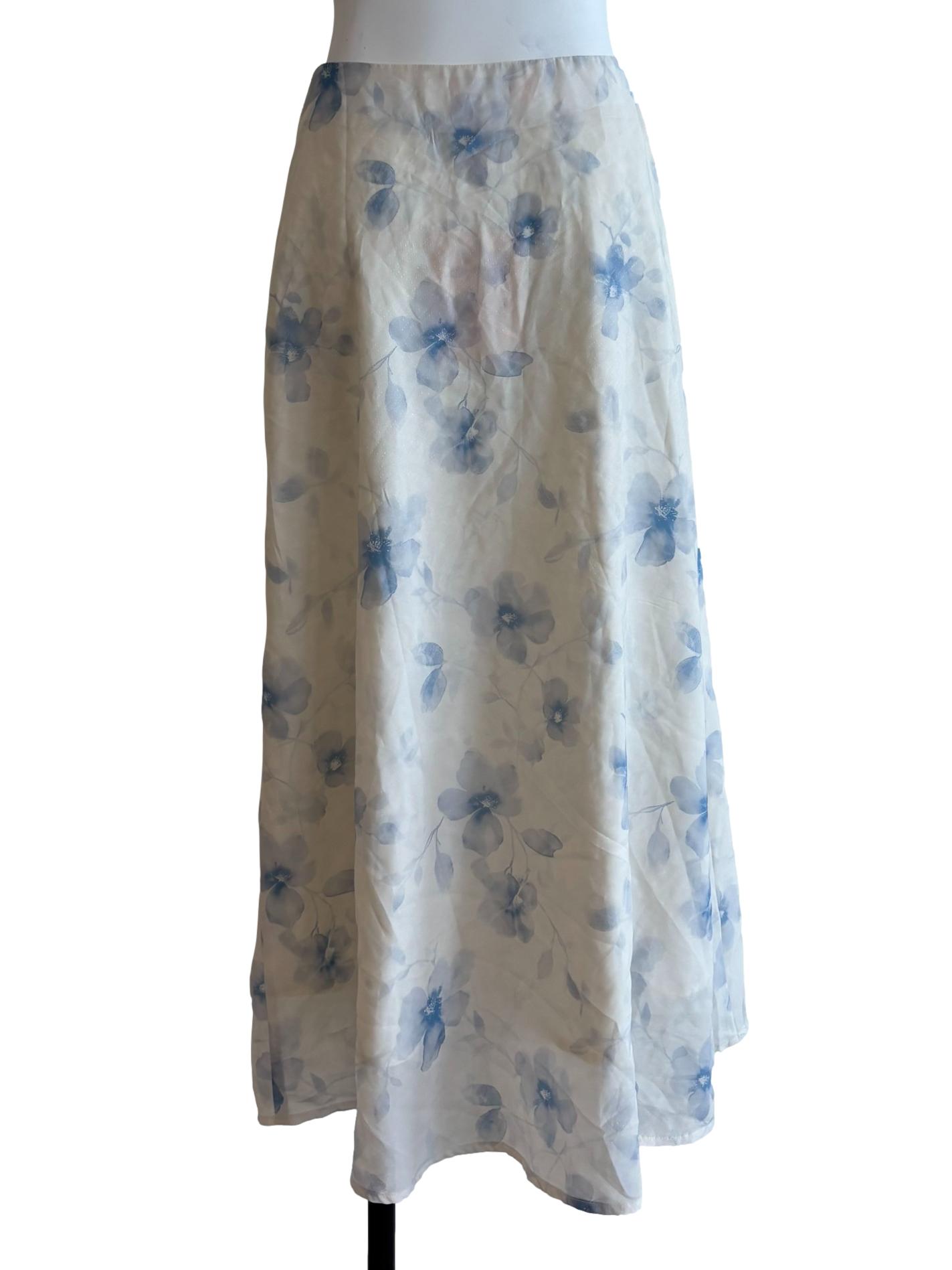 White Blue Prints Skirt