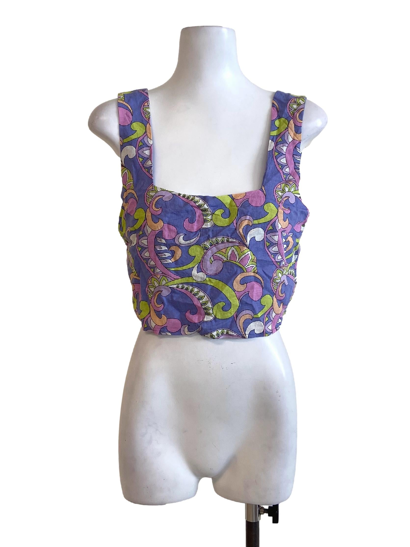 Heather Purple Floral Sleeveless Crop Top