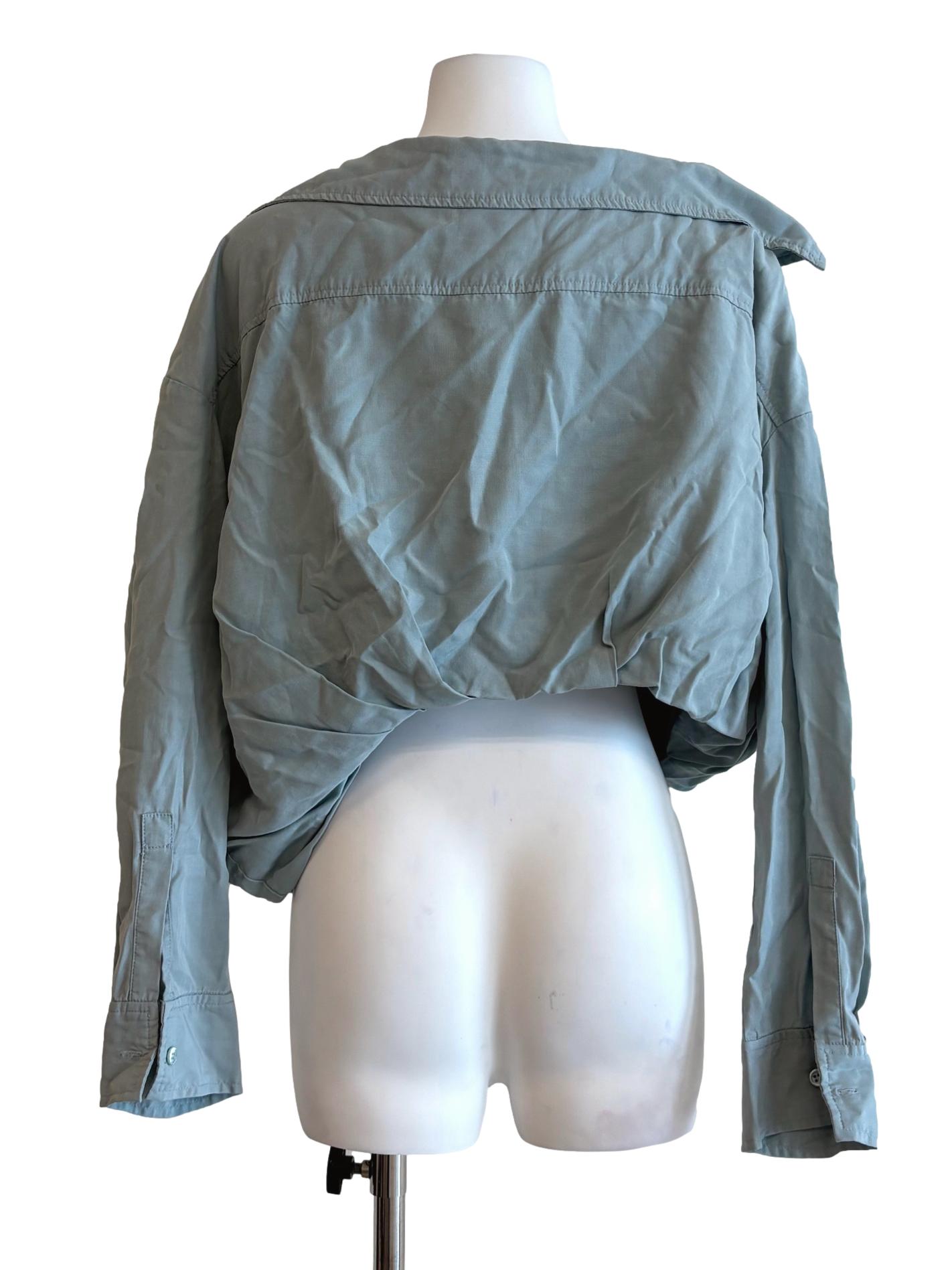 Tiffany Blue Buttoned Asymmetrical Crop Top