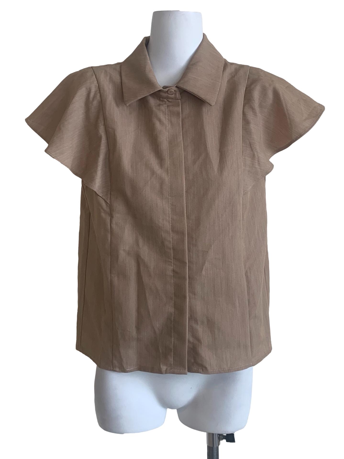 Tortilla Brown Circular-Cap Sleeves Top