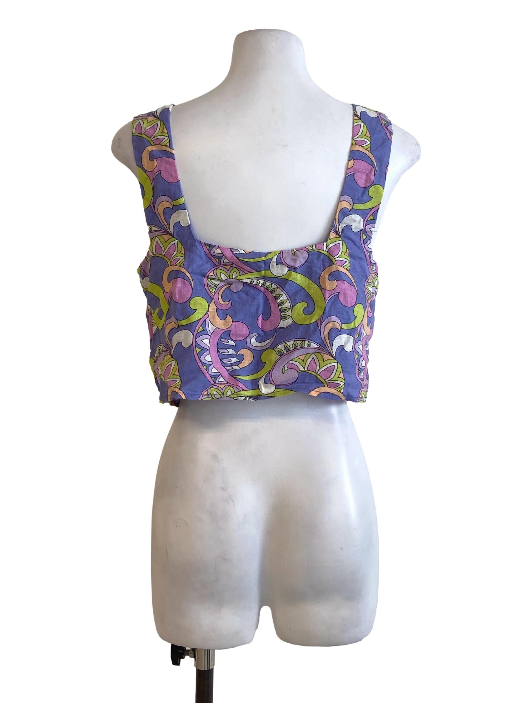 Heather Purple Floral Sleeveless Crop Top