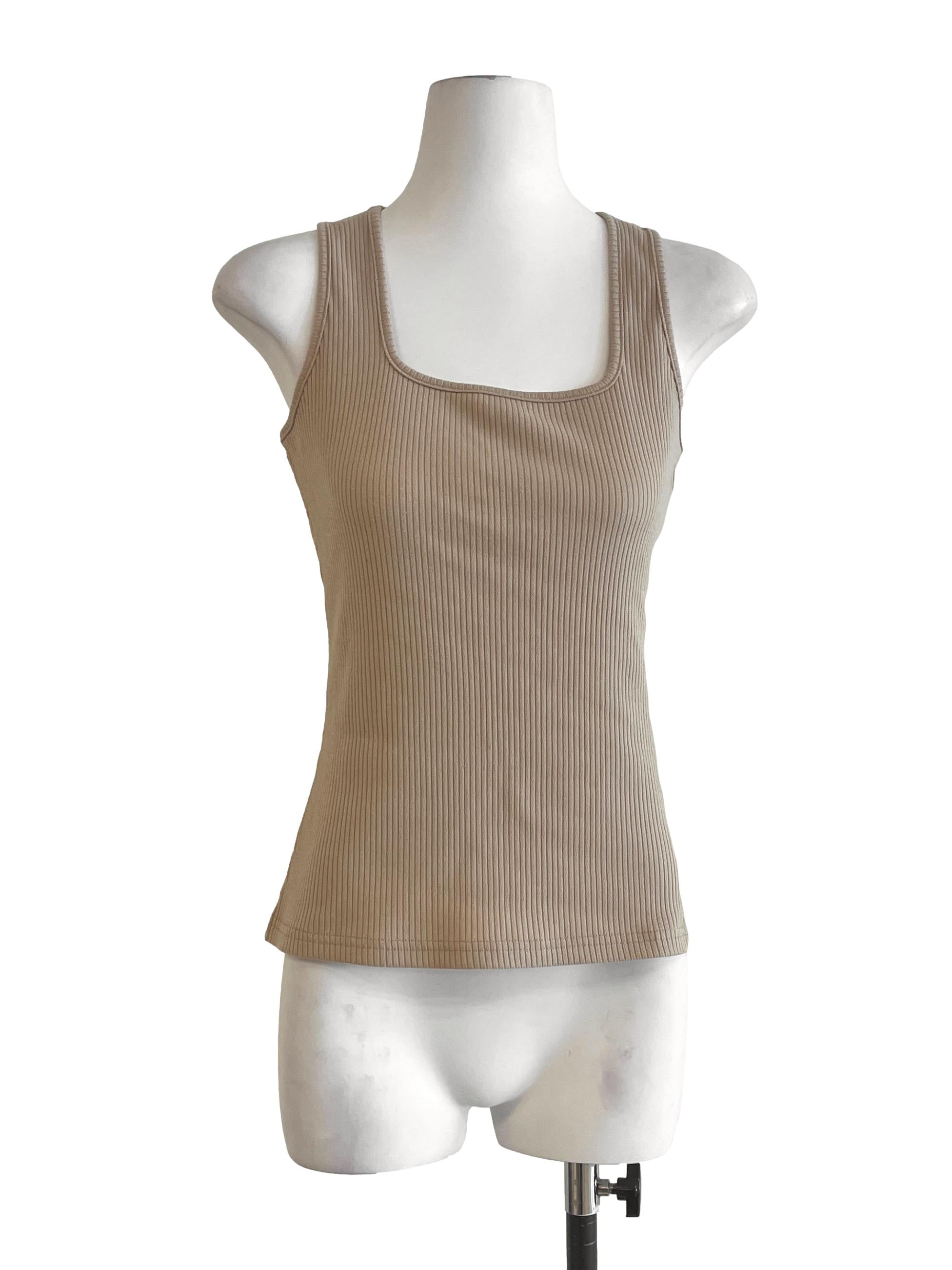 Nude Brown Square Neck Sleeveless Top